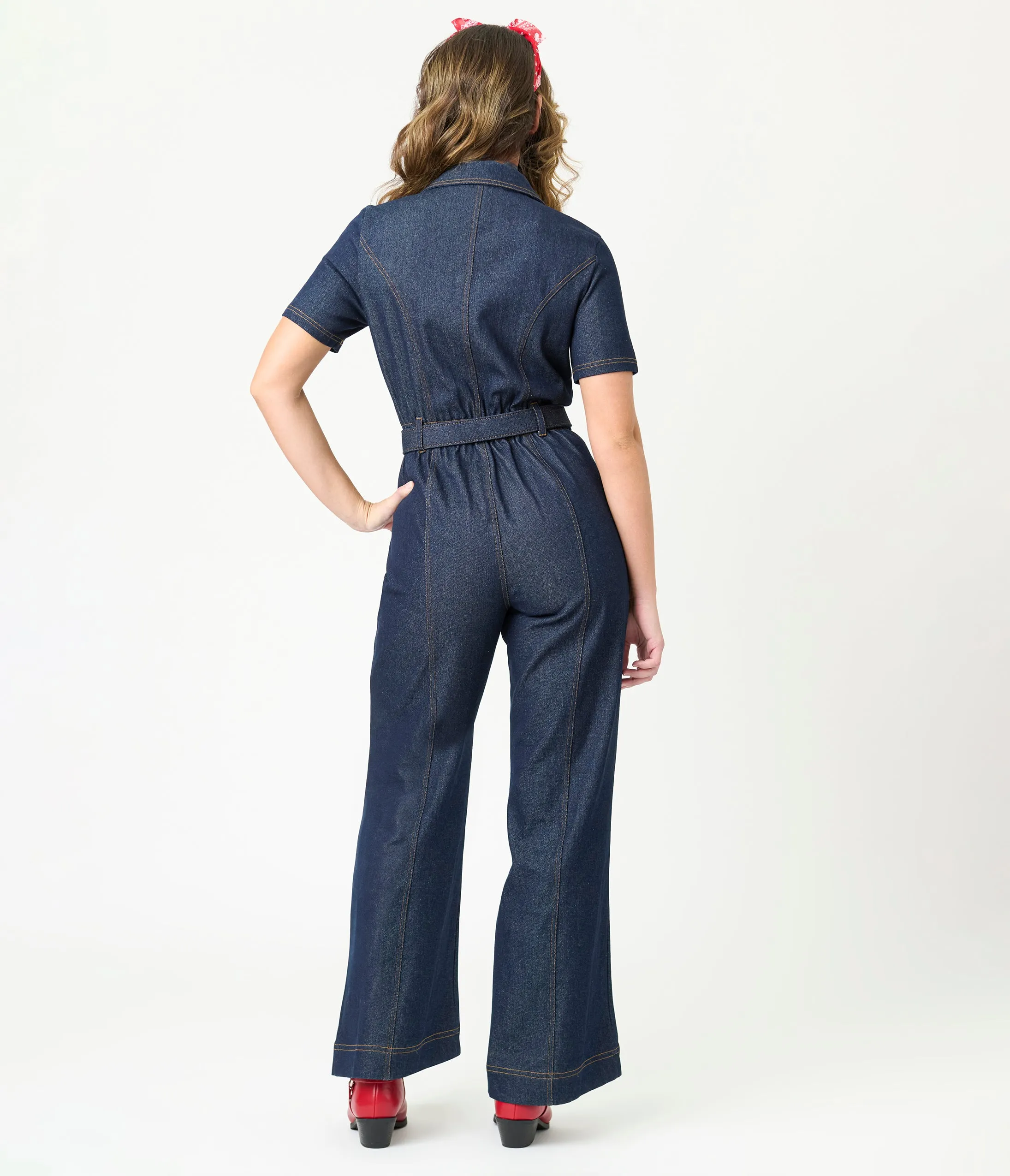 Unique Vintage Dark Denim Belted Jumpsuit sold by Unique Vintage product image thumbnail 2