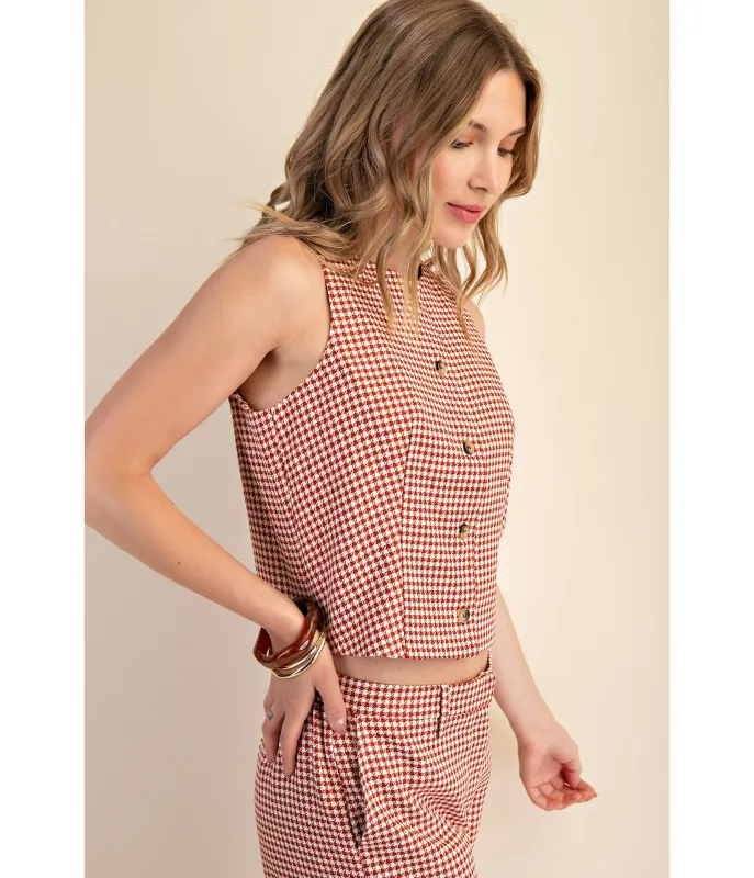 Burgundy Houndstooth Sleeveless Blouse sold by Unique Vintage