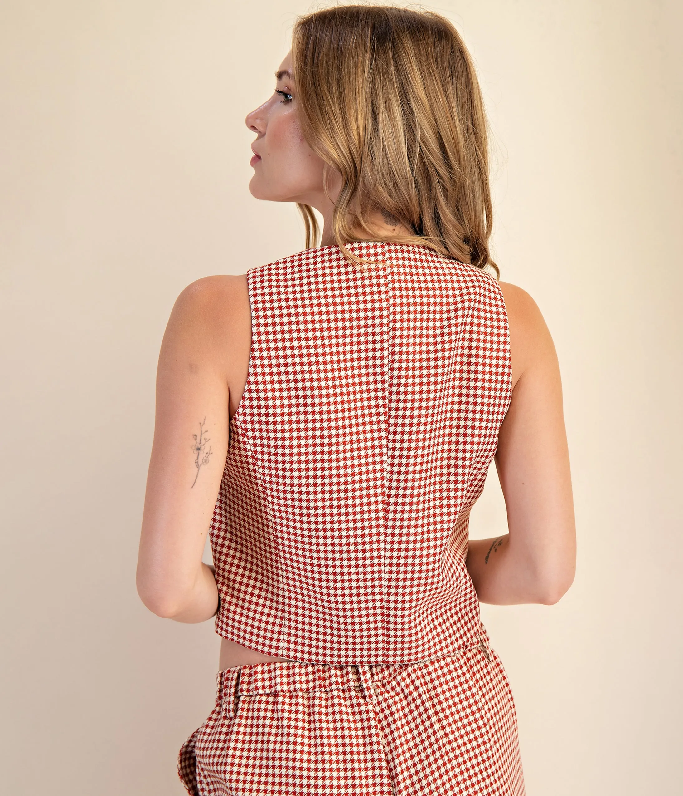 Burgundy Houndstooth Sleeveless Blouse sold by Unique Vintage product image thumbnail 2