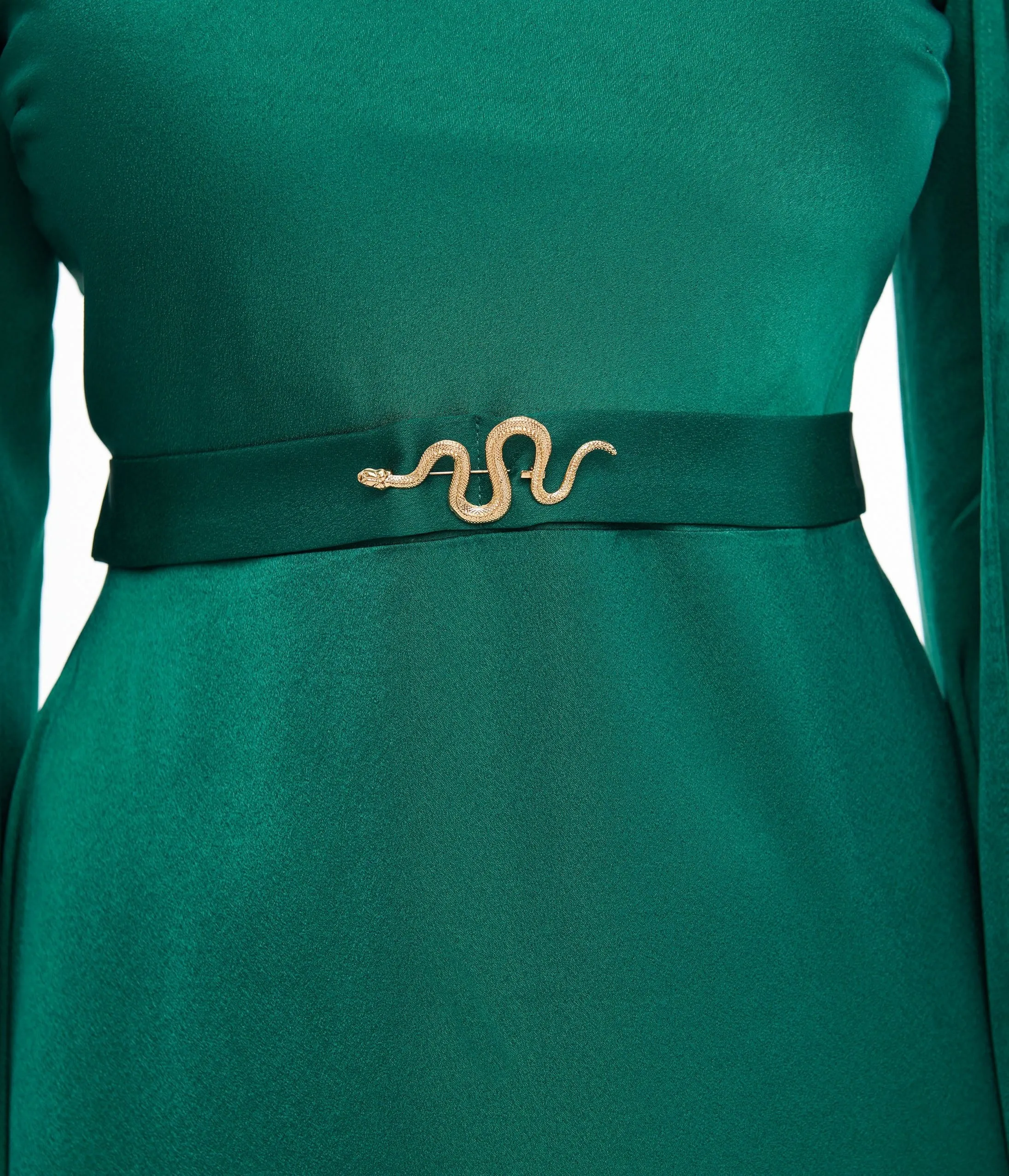 Unique Vintage 1920s Emerald Satin & Snake Pin Evening Gown sold by Unique Vintage product image thumbnail 2