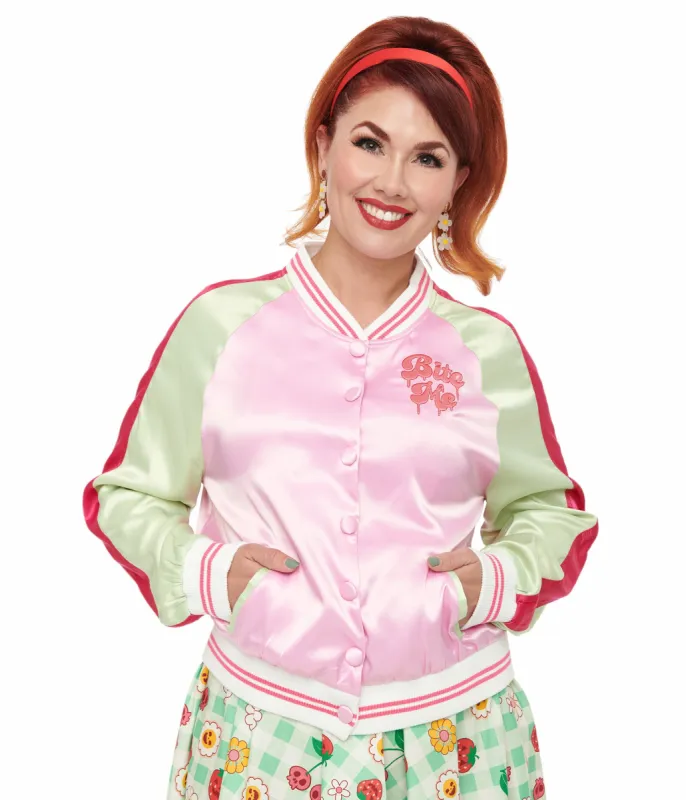 Unique Vintage Pink & Green Bite Me Satin Bomber Jacket sold by Unique Vintage