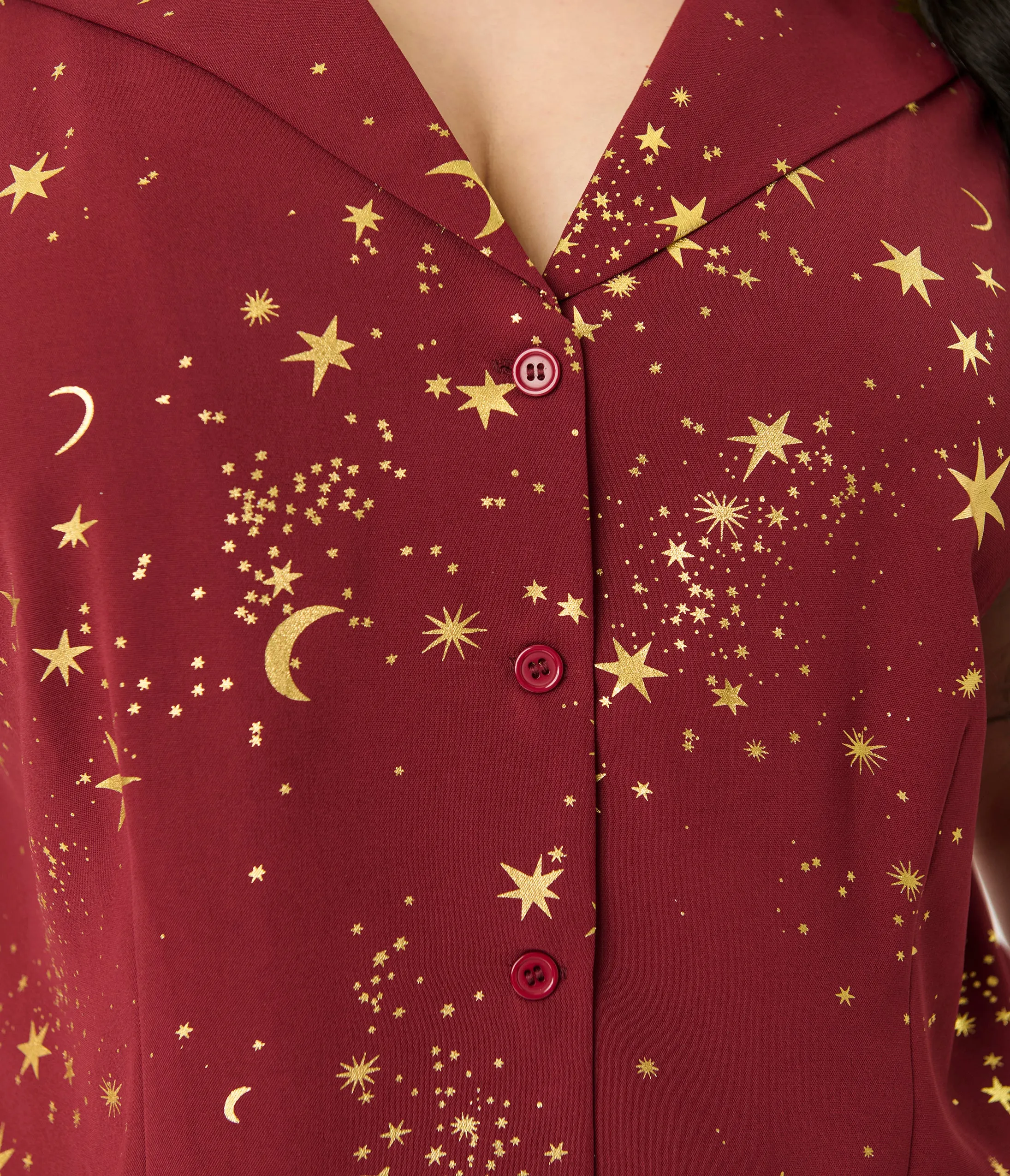 Unique Vintage Plus Size Burgundy & Gold Star Twill Sleeveless Blouse sold by Unique Vintage product image thumbnail 2