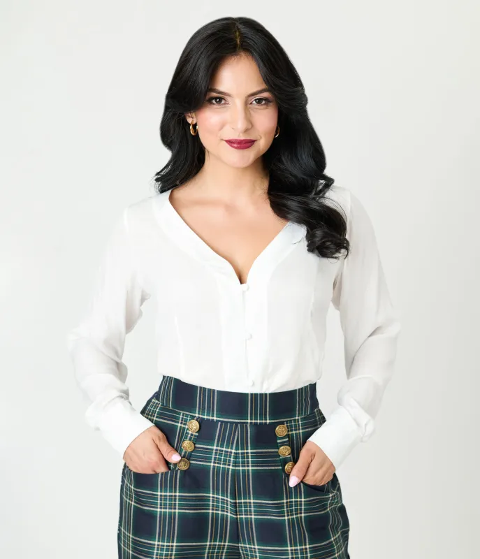 Unique Vintage White Long Sleeve Blouse sold by Unique Vintage