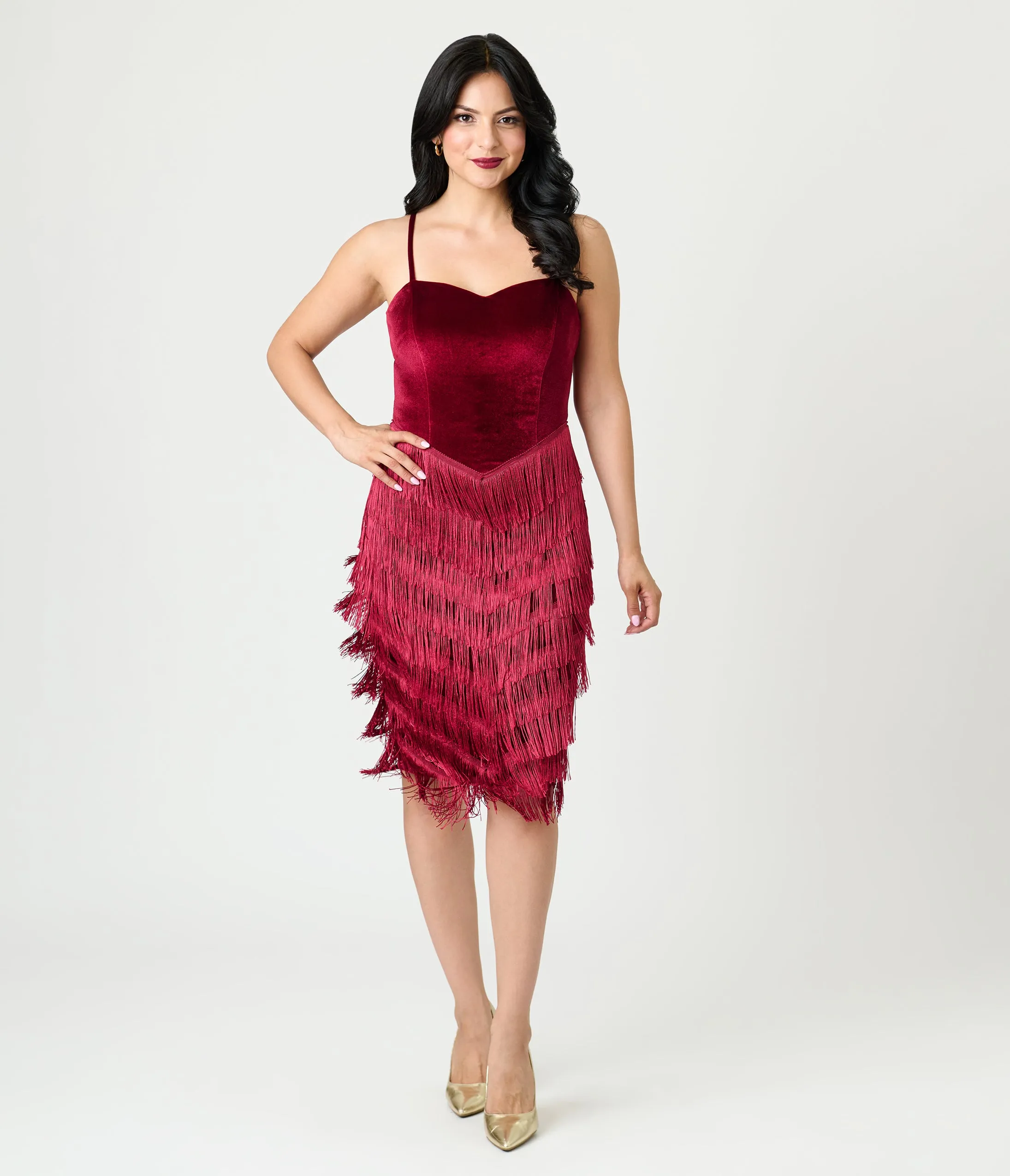 Unique Vintage Burgundy Chevron Fringe Pencil Dress sold by Unique Vintage product image thumbnail 4