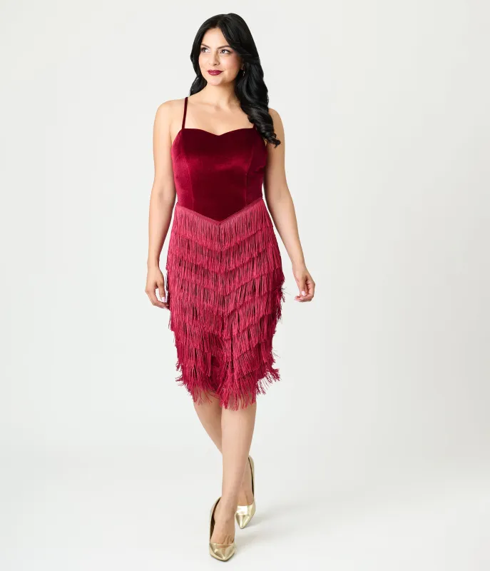 Unique Vintage Burgundy Chevron Fringe Pencil Dress sold by Unique Vintage