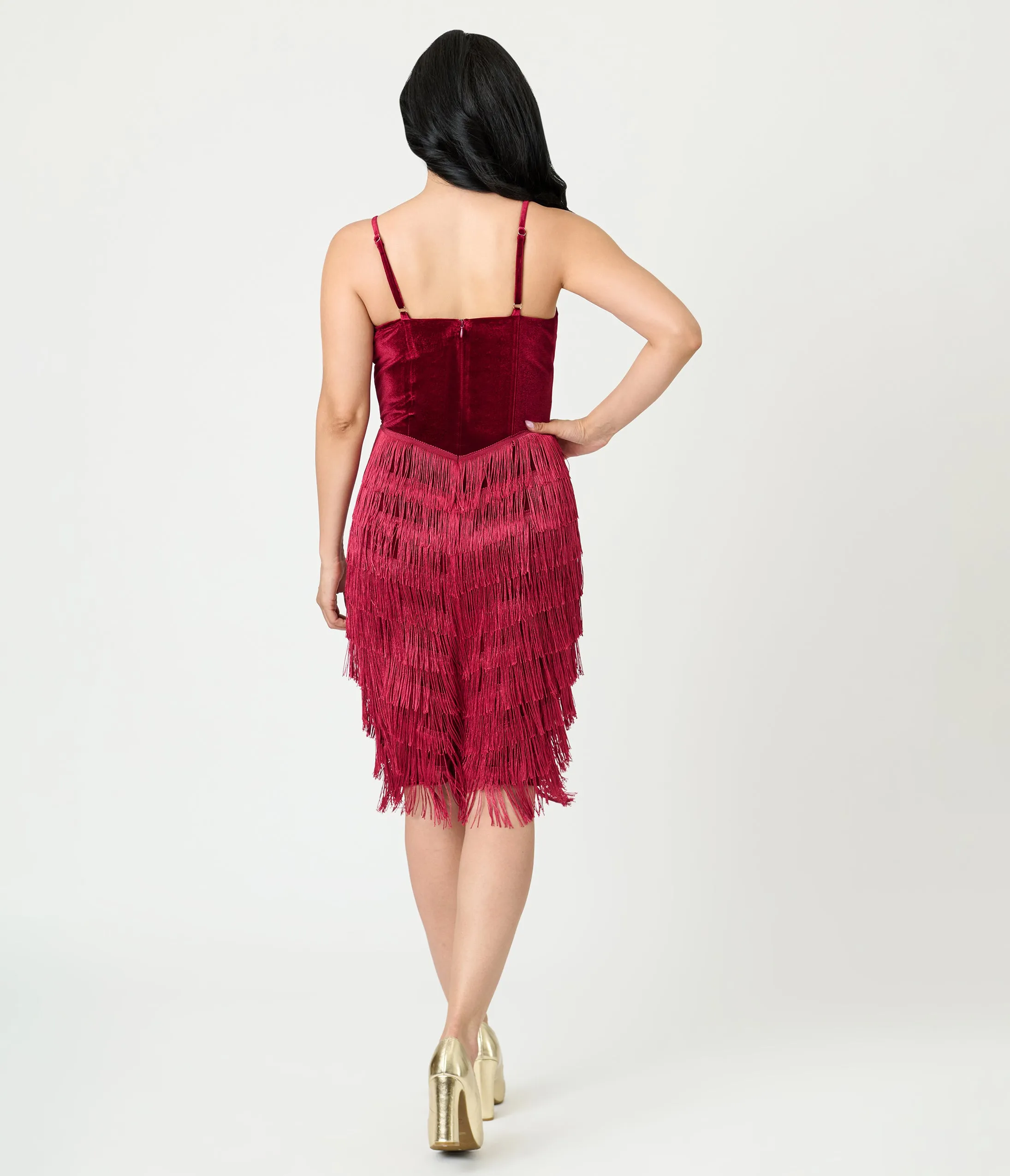 Unique Vintage Burgundy Chevron Fringe Pencil Dress sold by Unique Vintage product image thumbnail 2
