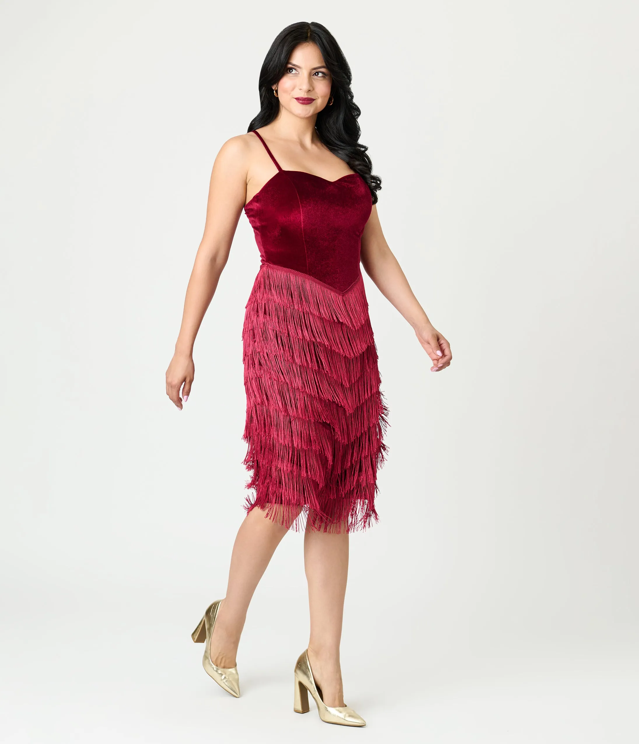 Unique Vintage Burgundy Chevron Fringe Pencil Dress sold by Unique Vintage product image thumbnail 3