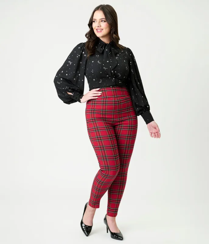 Unique Vintage Red Plaid High Waist Rizzo Cigarette Pants sold by Unique Vintage