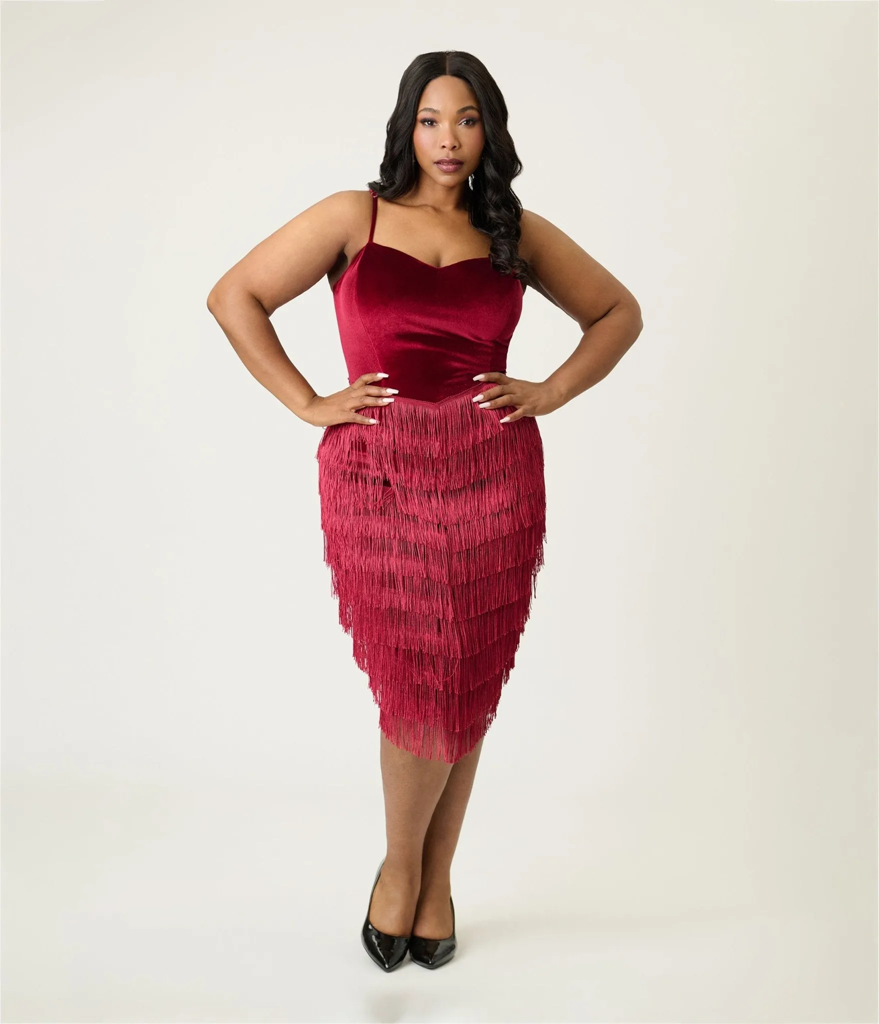 Unique Vintage Plus Size Burgundy Chevron Fringe Pencil Dress sold by Unique Vintage product image thumbnail 4
