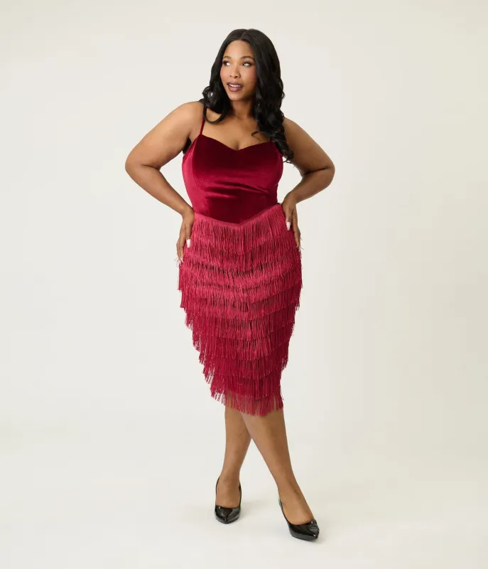 Unique Vintage Plus Size Burgundy Chevron Fringe Pencil Dress made by Unique Vintage