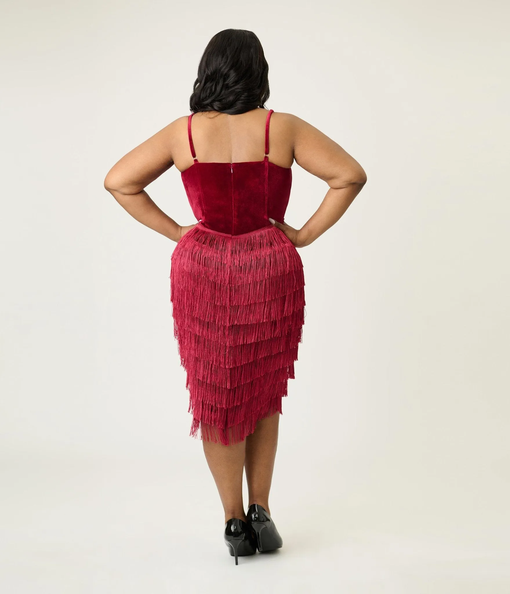Unique Vintage Plus Size Burgundy Chevron Fringe Pencil Dress sold by Unique Vintage product image thumbnail 2