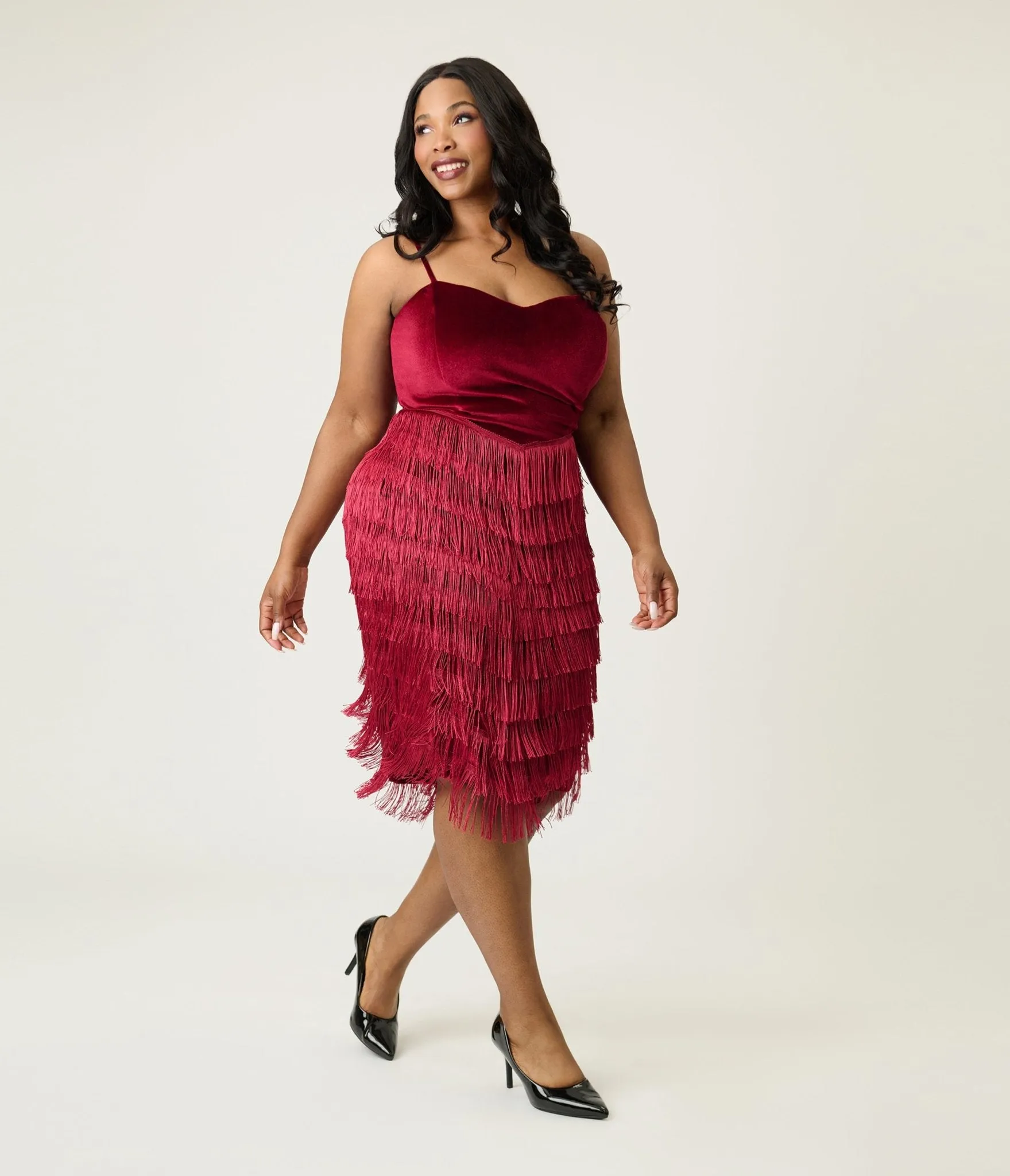 Unique Vintage Plus Size Burgundy Chevron Fringe Pencil Dress sold by Unique Vintage product image thumbnail 3