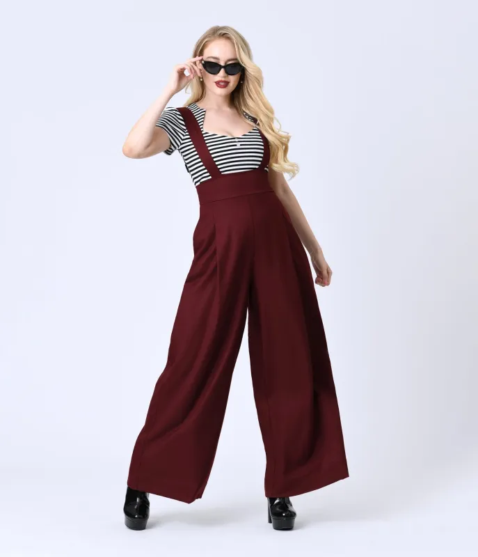 Unique Vintage Burgundy Rochelle Suspender Pants sold by Unique Vintage