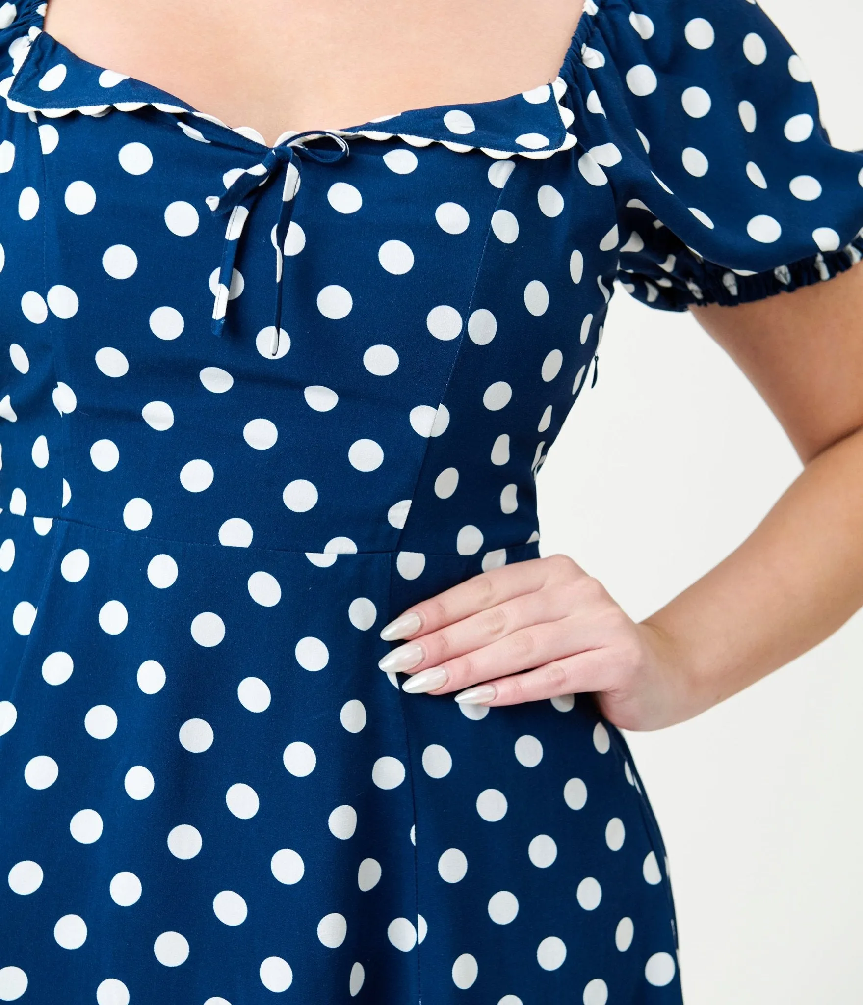 Unique Vintage Navy & White Dot Puff Sleeve Midi Dress sold by Unique Vintage product image thumbnail 5