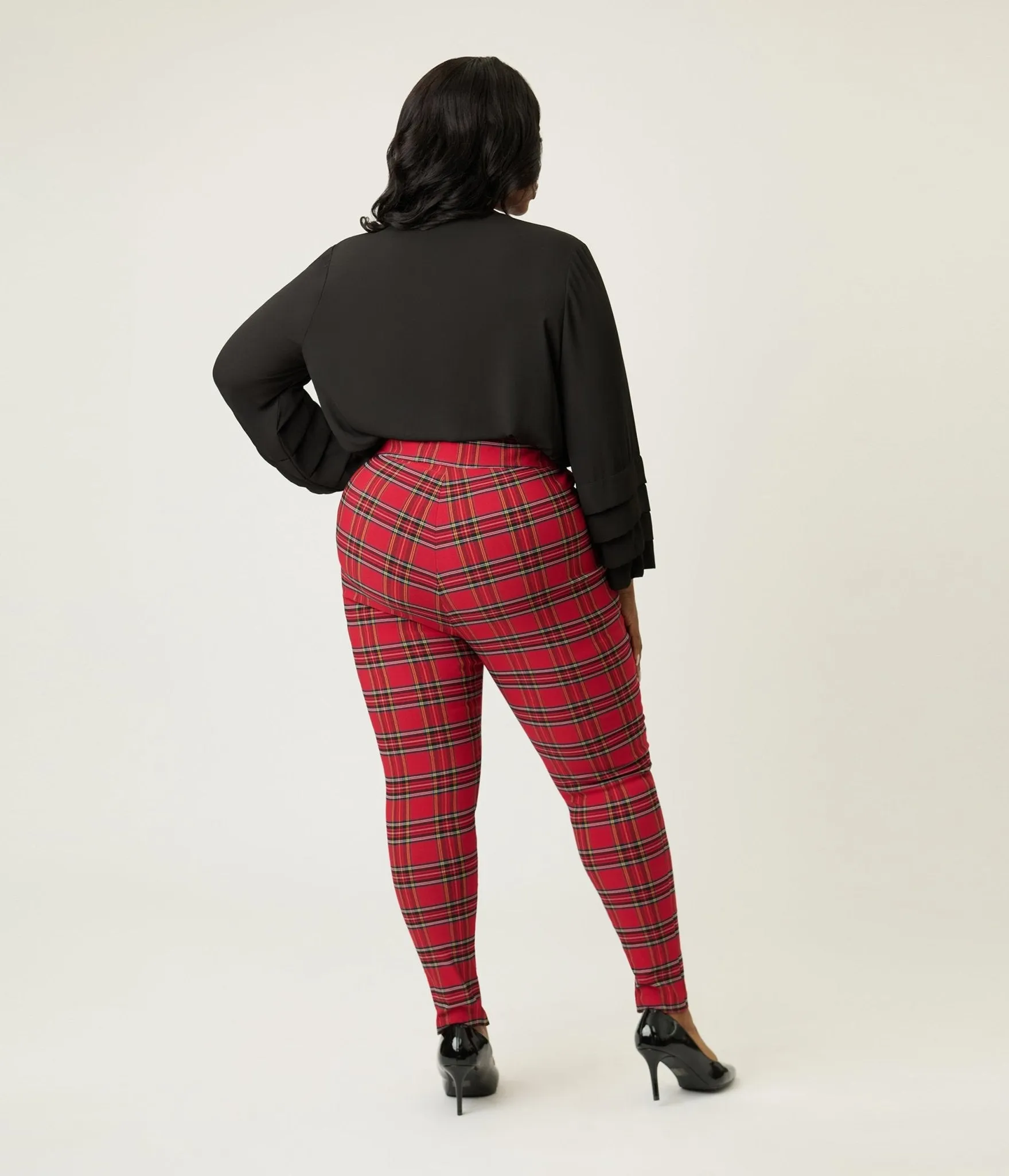 Unique Vintage Plus Size Red Plaid High Waist Rizzo Cigarette Pants sold by Unique Vintage product image thumbnail 3