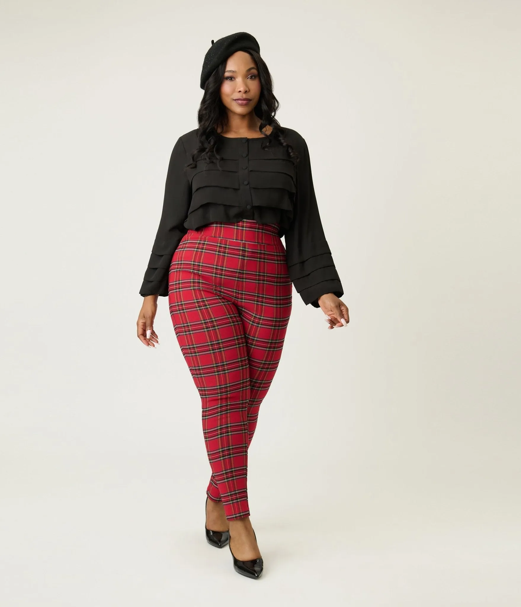 Unique Vintage Plus Size Red Plaid High Waist Rizzo Cigarette Pants sold by Unique Vintage product image thumbnail 4