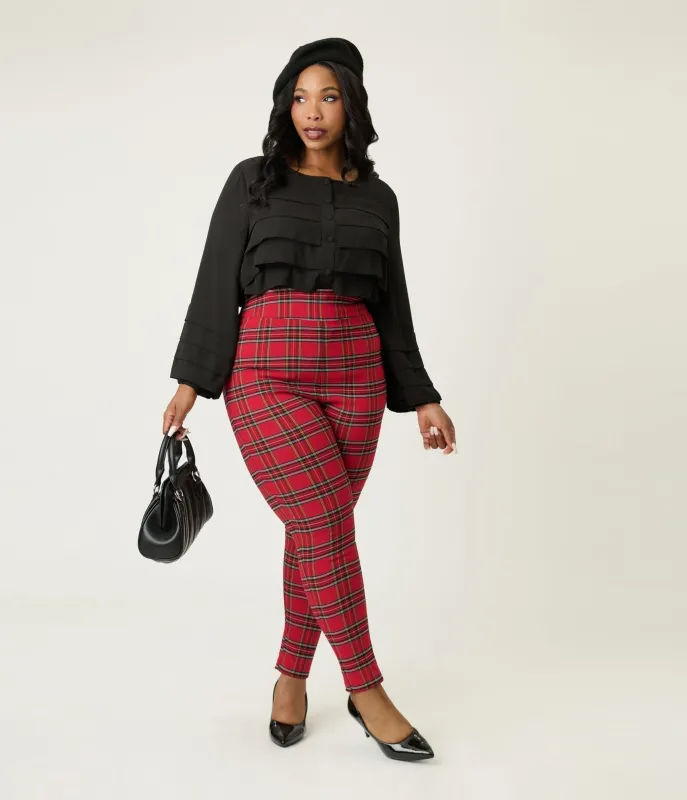 Unique Vintage Plus Size Red Plaid High Waist Rizzo Cigarette Pants sold by Unique Vintage