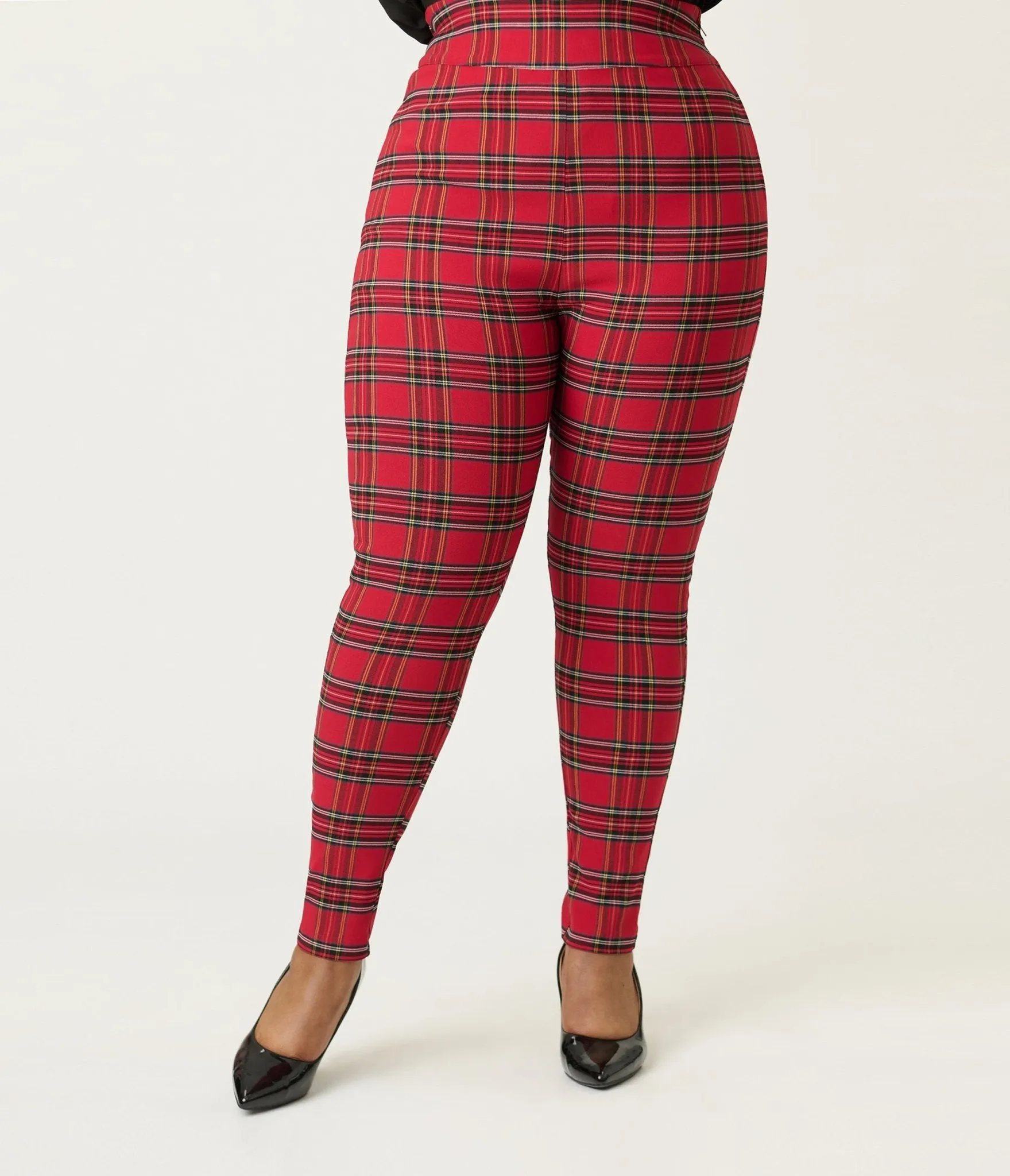 Unique Vintage Plus Size Red Plaid High Waist Rizzo Cigarette Pants sold by Unique Vintage product image thumbnail 2