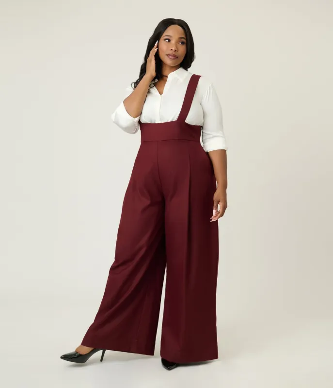 Unique Vintage Plus Size Burgundy Rochelle Suspender Pants sold by Unique Vintage