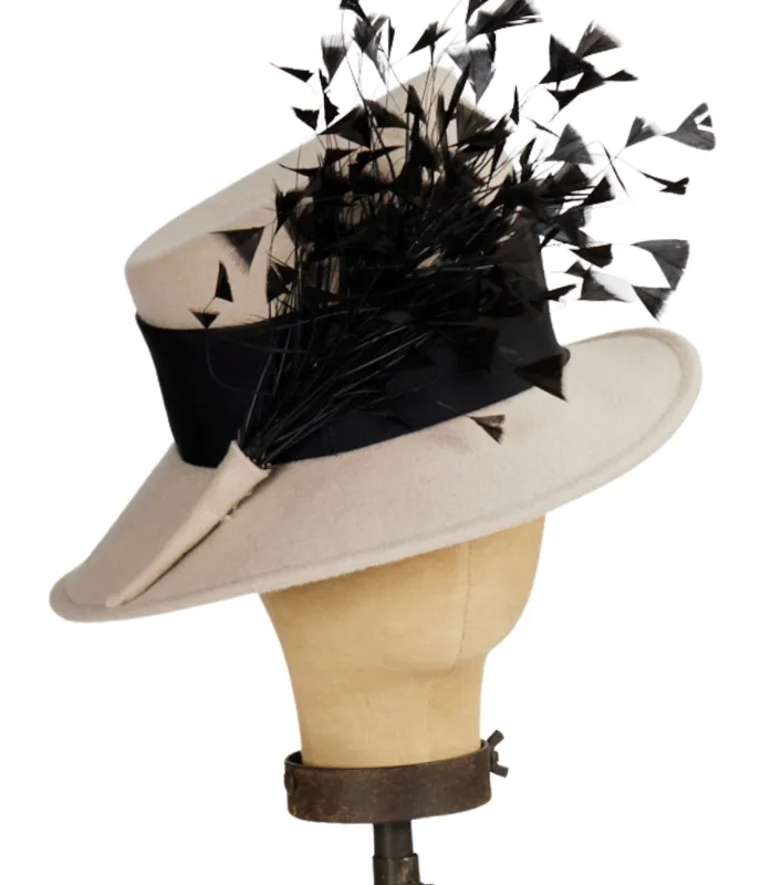 Kathy Jeanne White & Black Feather Top Hat sold by Unique Vintage