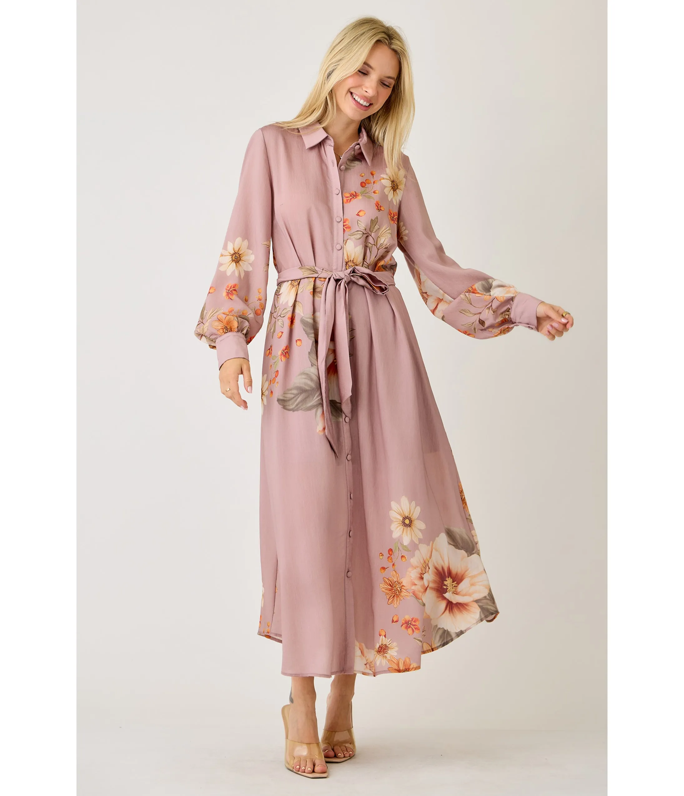 Dusty Rose Floral Maxi Dress sold by Unique Vintage