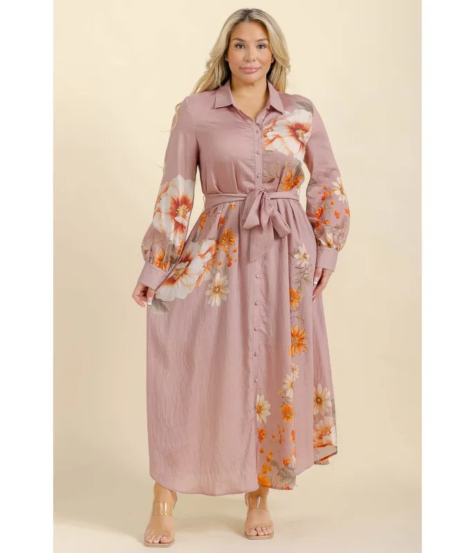Plus Size Dusty Rose Floral Maxi Dress made by Unique Vintage