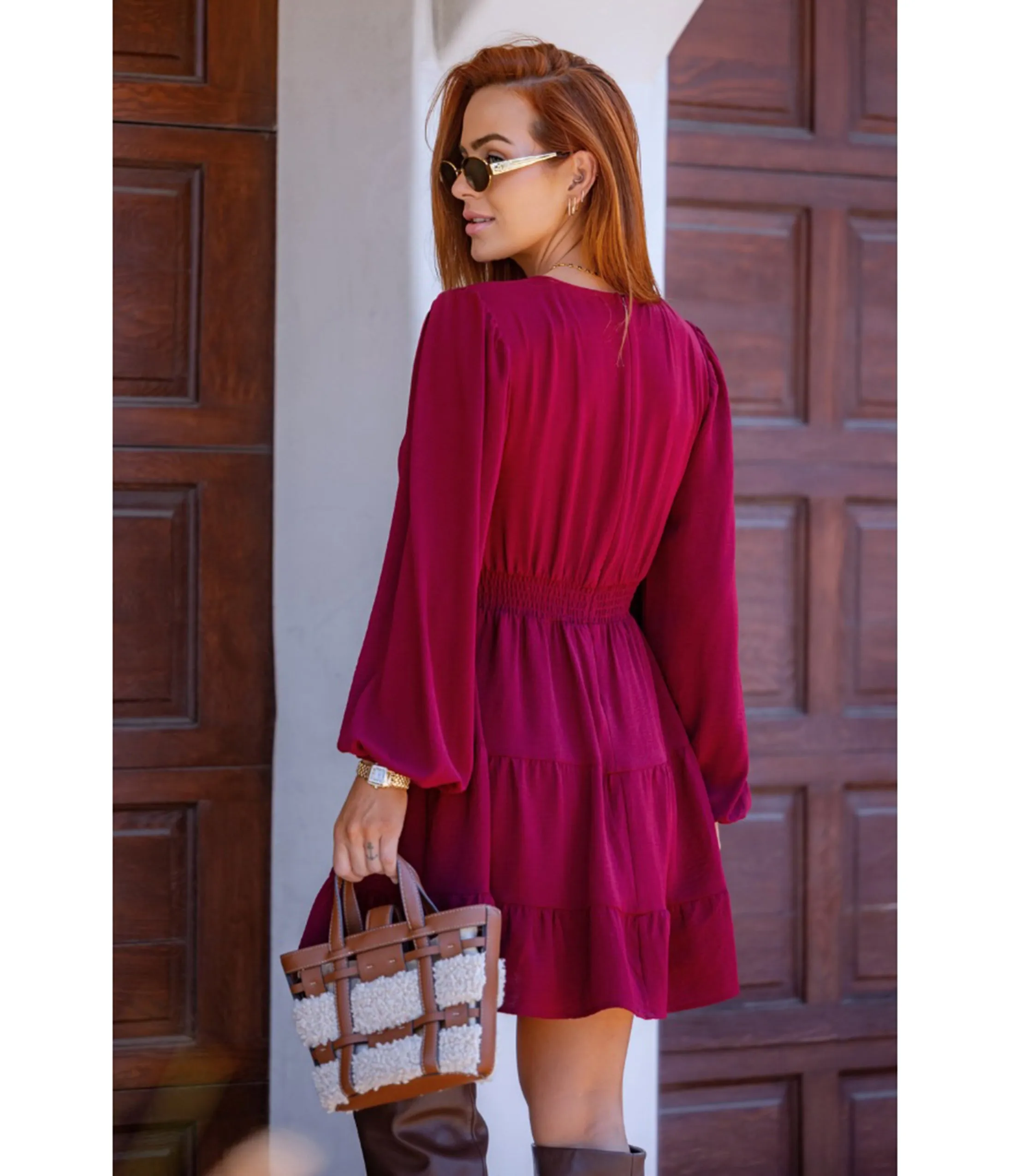 Burgundy Long Sleeve Mini Dress sold by Unique Vintage product image thumbnail 3