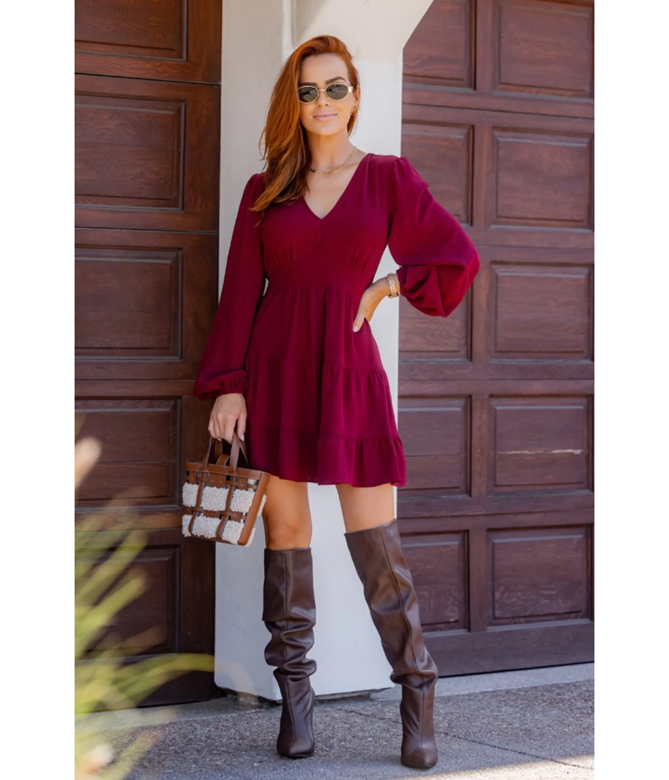 Burgundy Long Sleeve Mini Dress sold by Unique Vintage