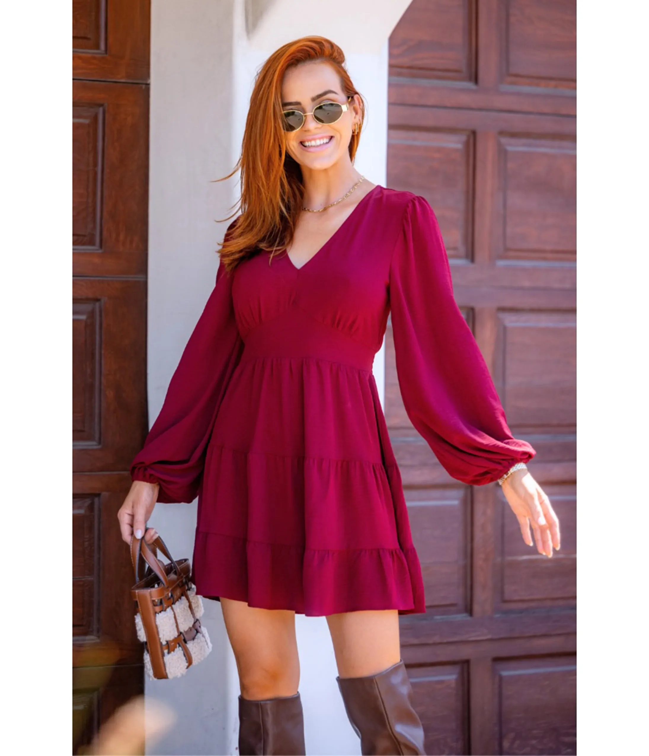 Burgundy Long Sleeve Mini Dress sold by Unique Vintage product image thumbnail 2