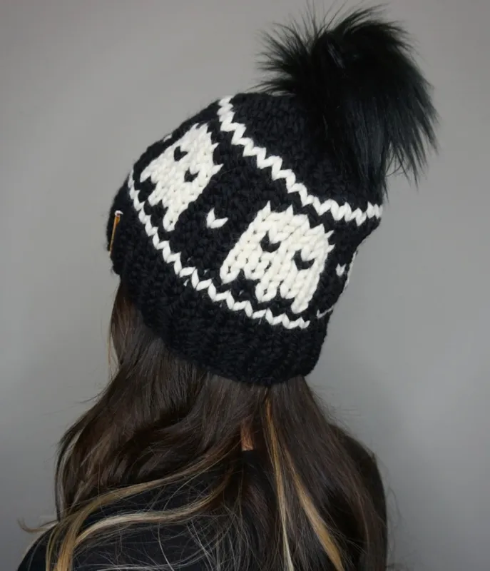 Black & White Ghost Knit Beanie sold by Unique Vintage