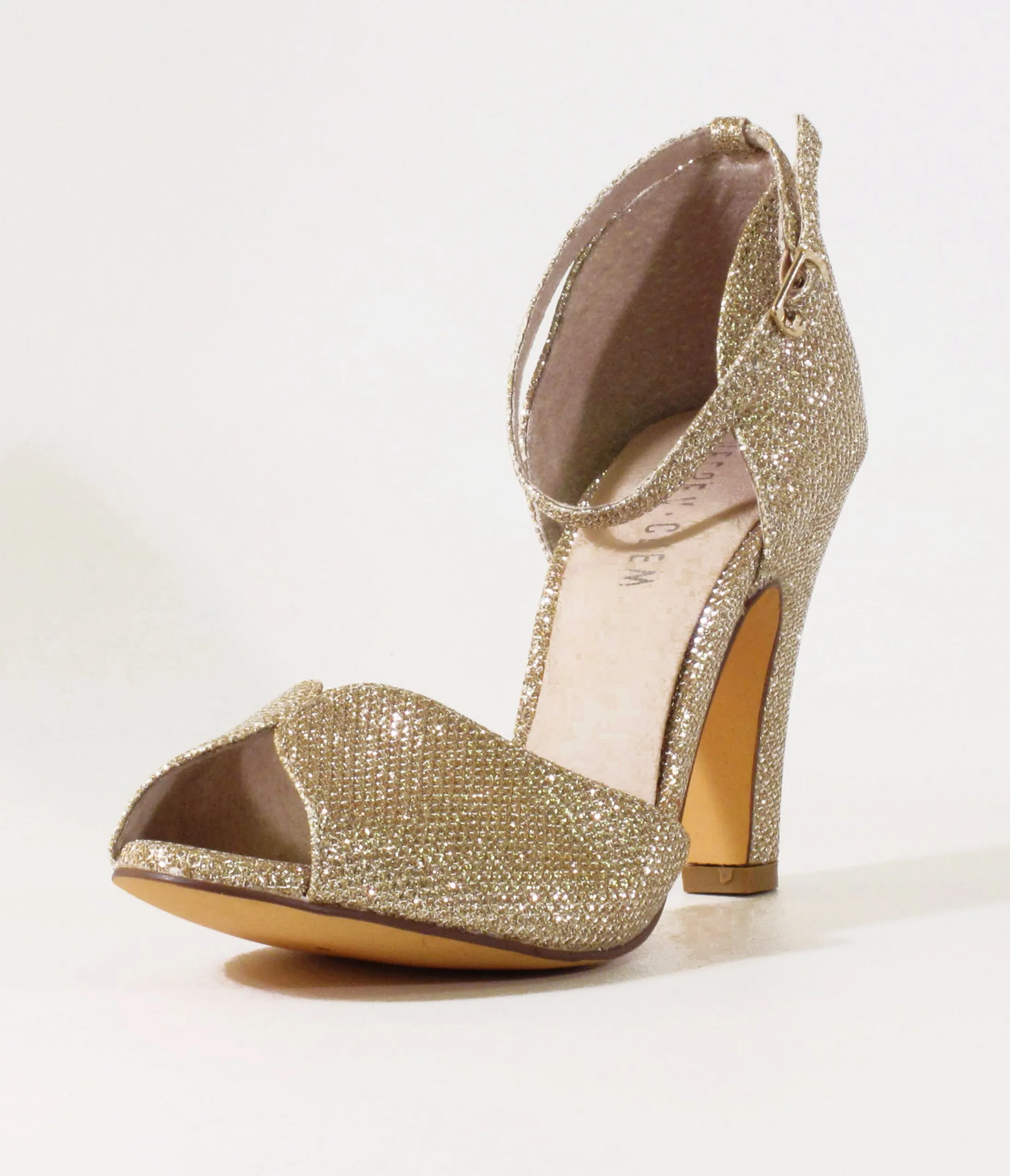 Chelsea Crew Gold Glitter Leatherette Lola Pumps sold by Unique Vintage