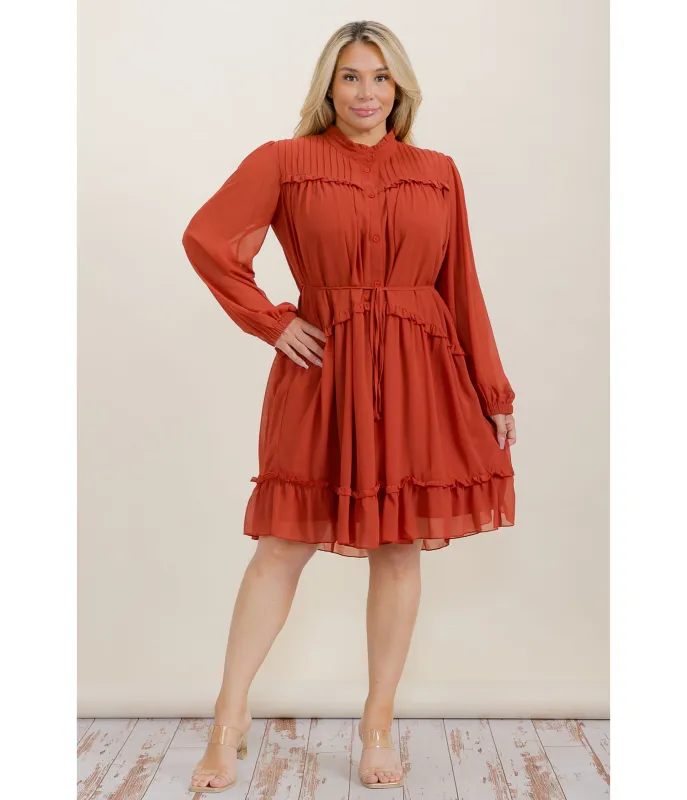Plus Size Rust Red Chiffon Flare Dress sold by Unique Vintage