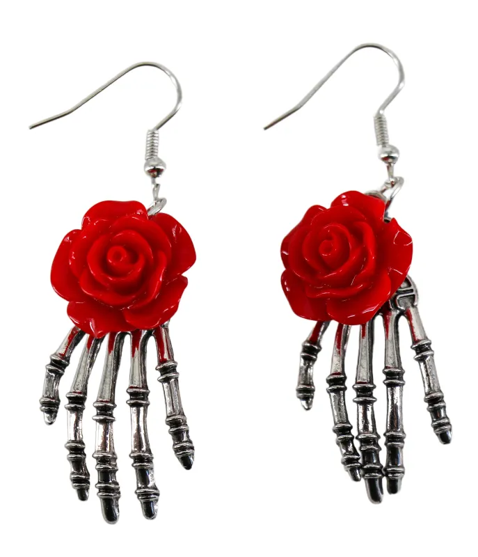 Skeleton Hand & Rose Earrings sold by Unique Vintage