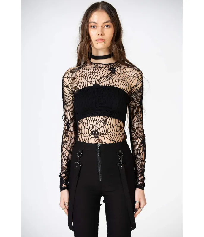 Killstar Black Web Fishnet Top sold by Unique Vintage