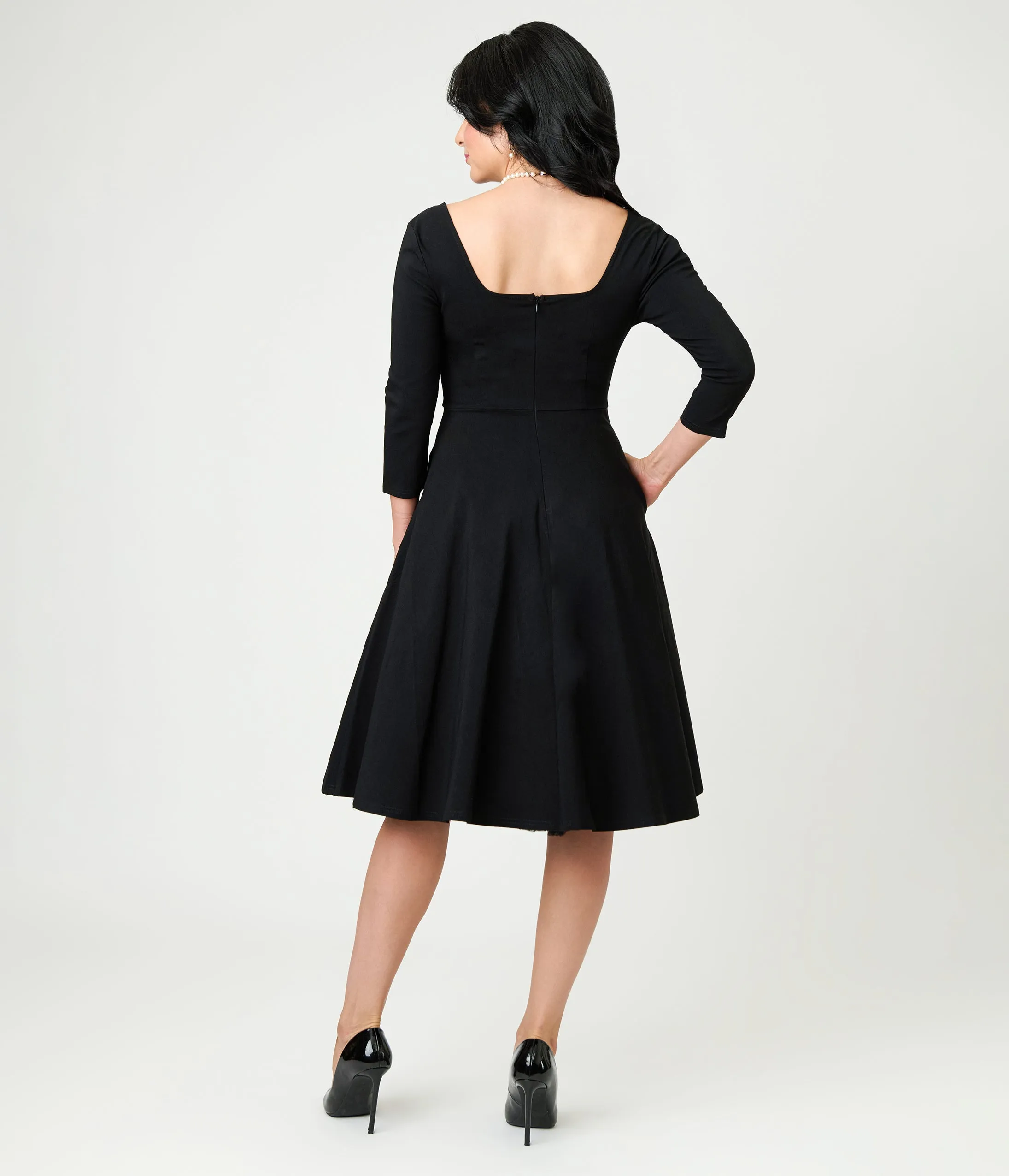 Unique Vintage Black Square Neck Swing Dress sold by Unique Vintage product image thumbnail 2