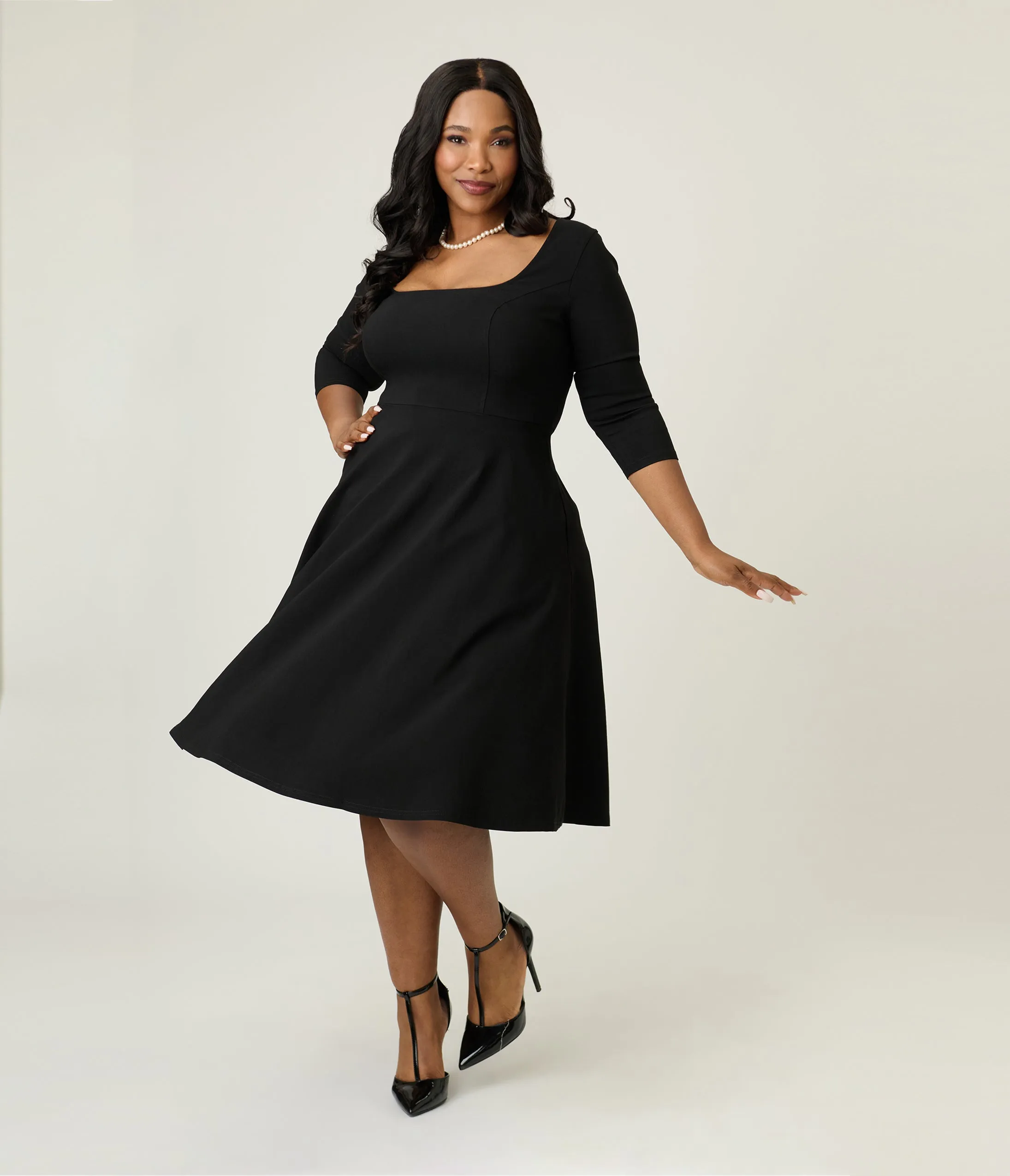Unique Vintage Plus Size Black Square Neck Swing Dress sold by Unique Vintage