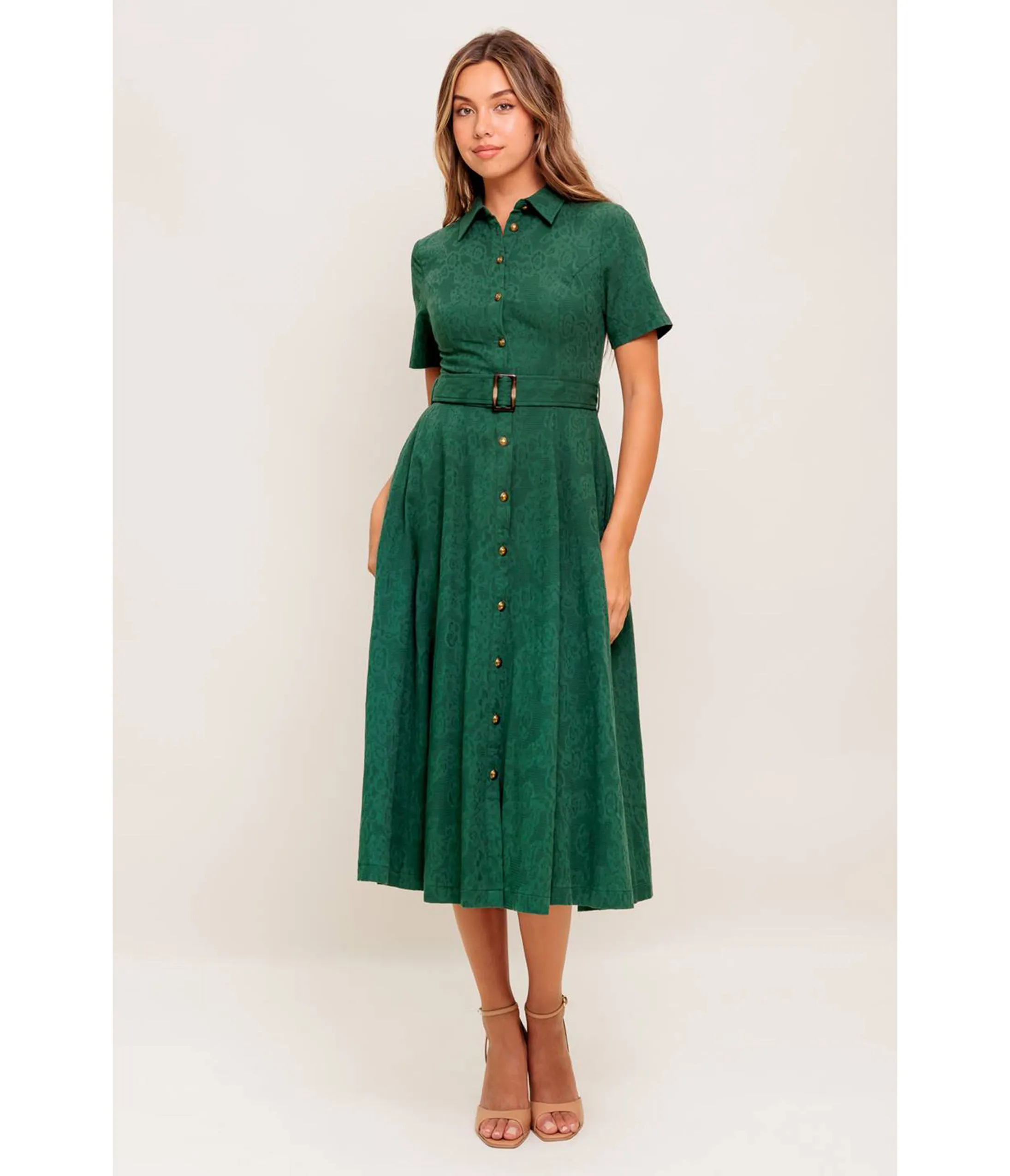 Green Jacquard Cotton Midi Dress sold by Unique Vintage product image thumbnail 4