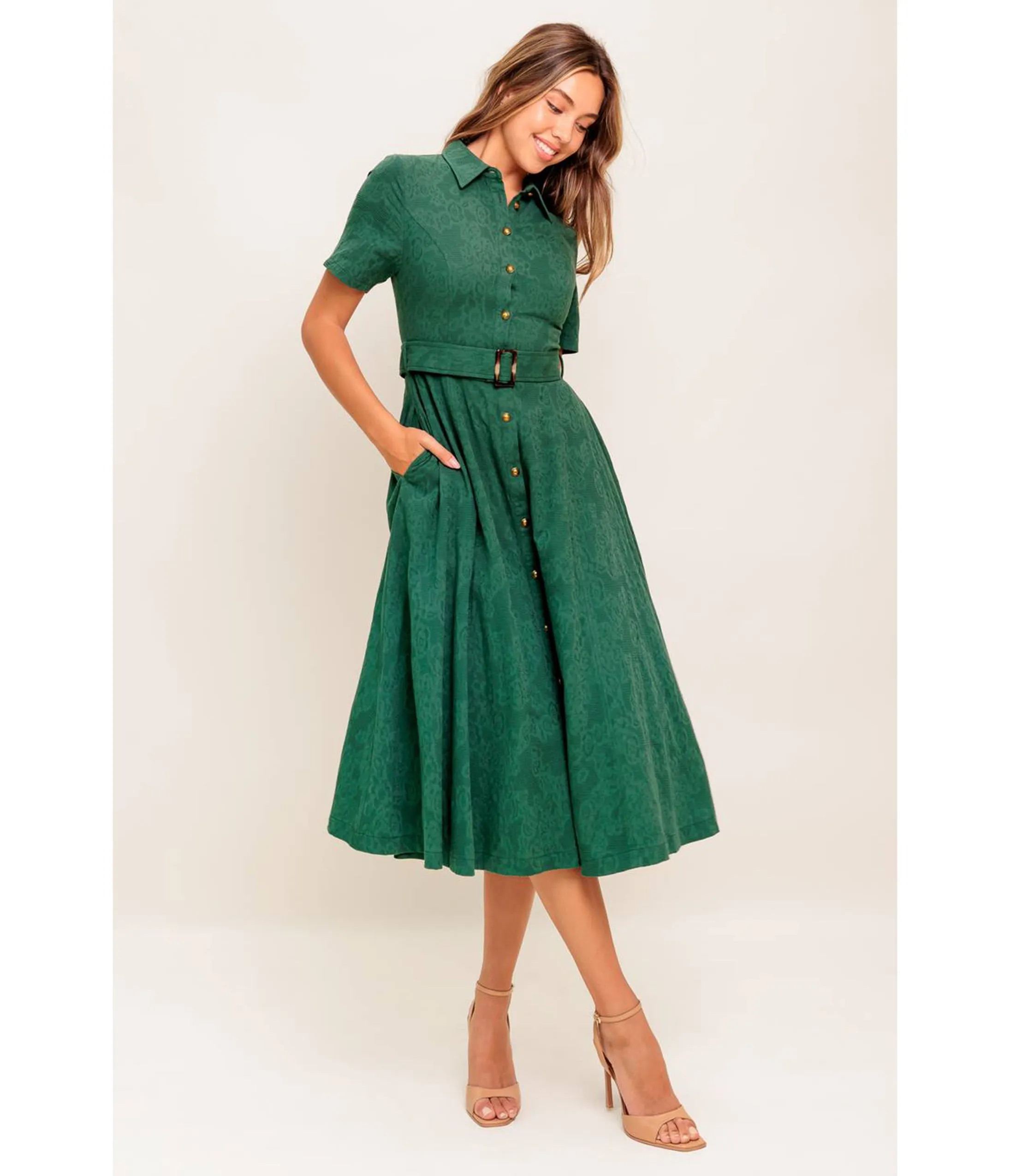 Green Jacquard Cotton Midi Dress sold by Unique Vintage