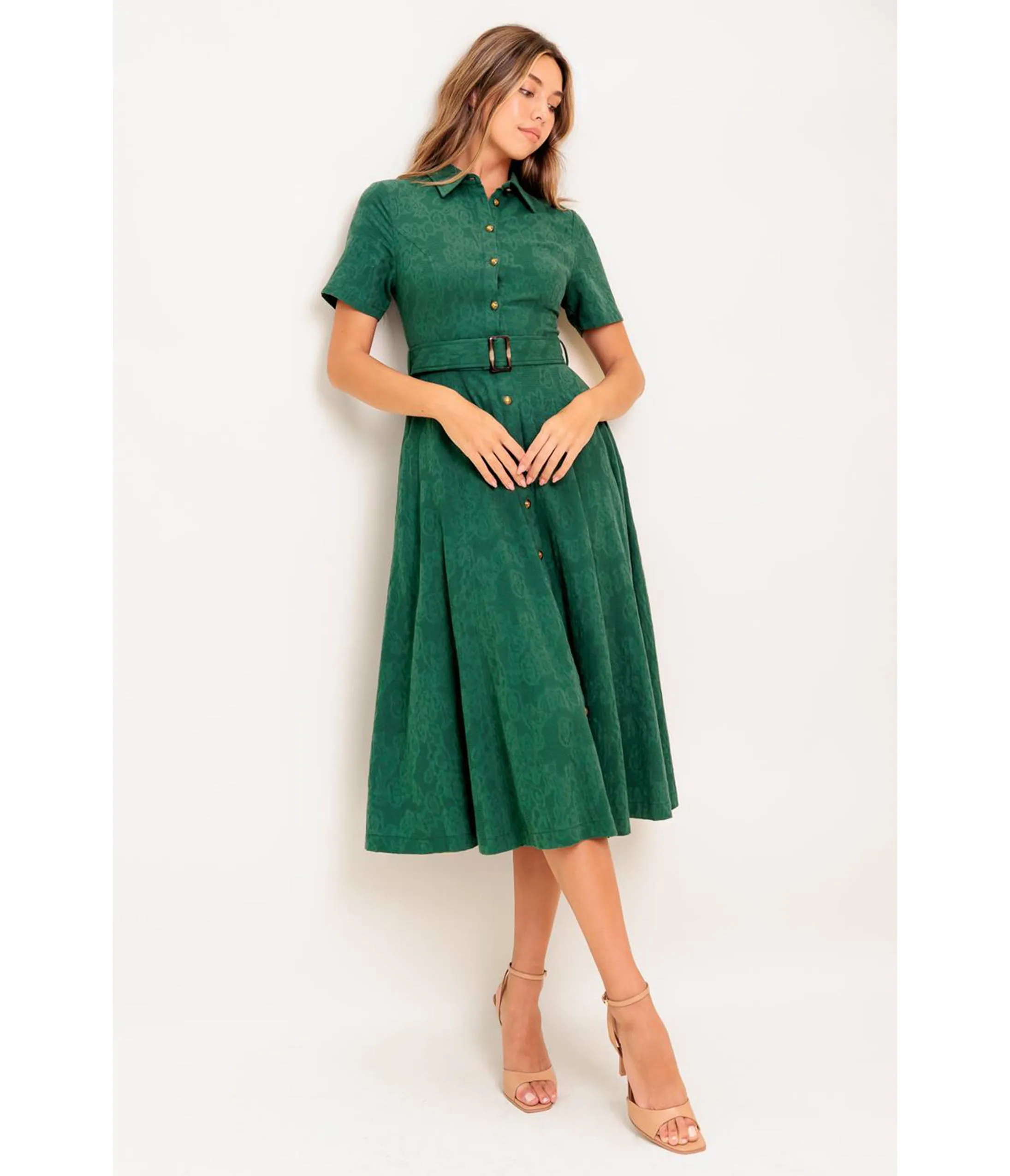 Green Jacquard Cotton Midi Dress sold by Unique Vintage product image thumbnail 3