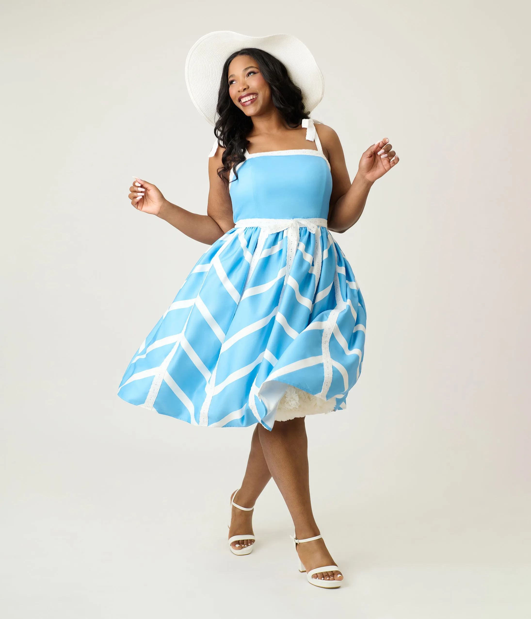 Unique Vintage Plus Size Blue & White Chevron Eyelet Swing Dress sold by Unique Vintage product image thumbnail 4