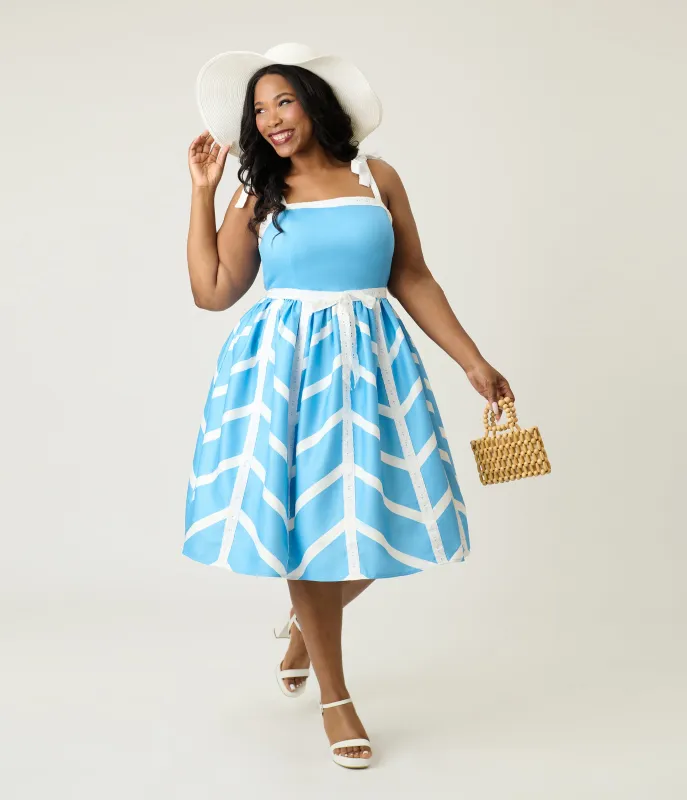 Unique Vintage Plus Size Blue & White Chevron Eyelet Swing Dress sold by Unique Vintage