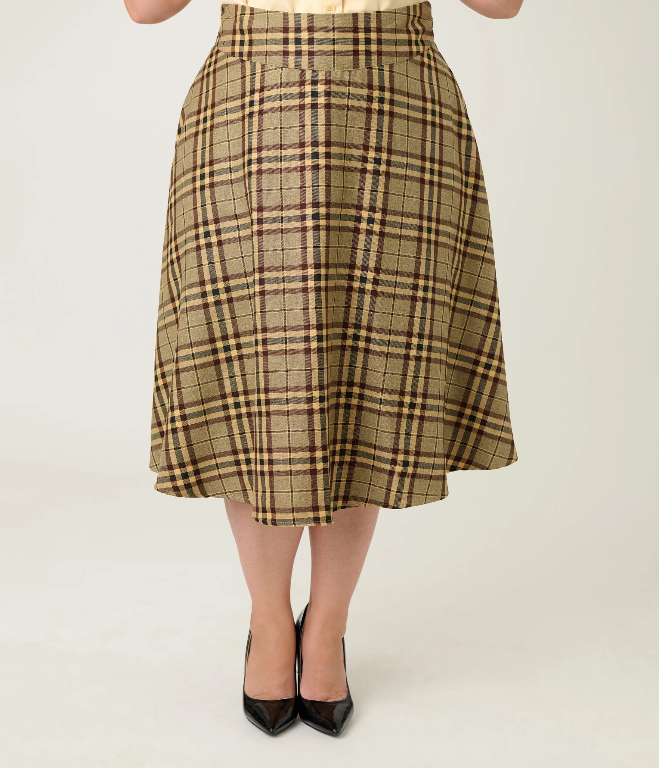 Unique Vintage Plus Size Tan Plaid Vivian Swing Skirt sold by Unique Vintage product image thumbnail 2