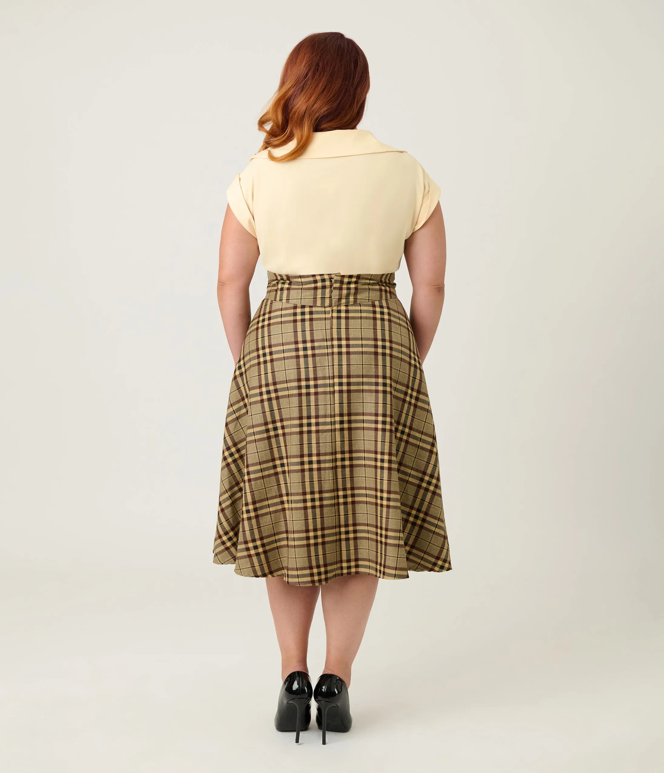 Unique Vintage Plus Size Tan Plaid Vivian Swing Skirt sold by Unique Vintage product image thumbnail 3