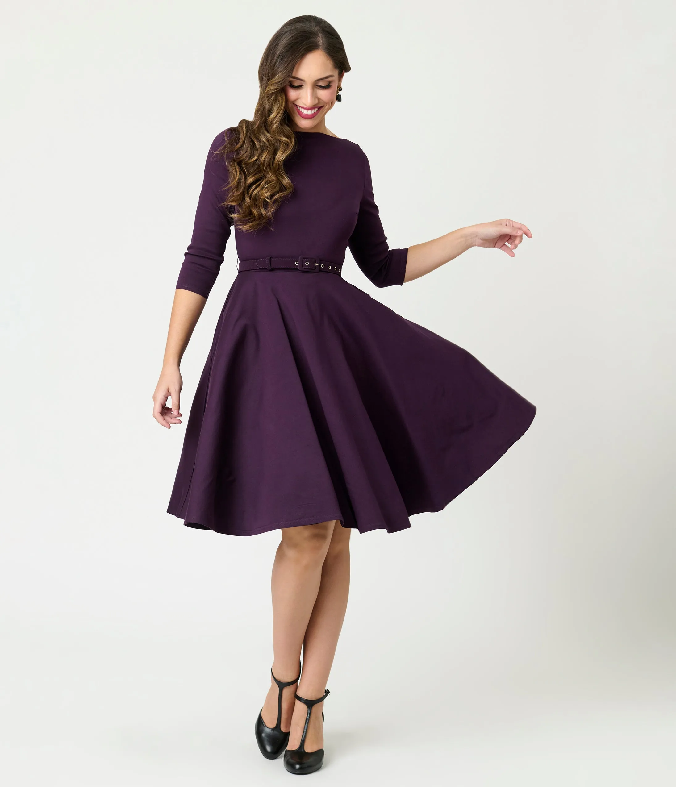 Unique Vintage Eggplant Devon Swing Dress sold by Unique Vintage