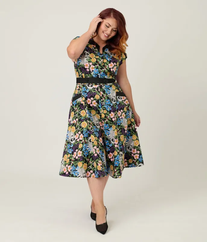 Unique Vintage Plus Size Raccoon Floral Print Hedda Swing Dress sold by Unique Vintage