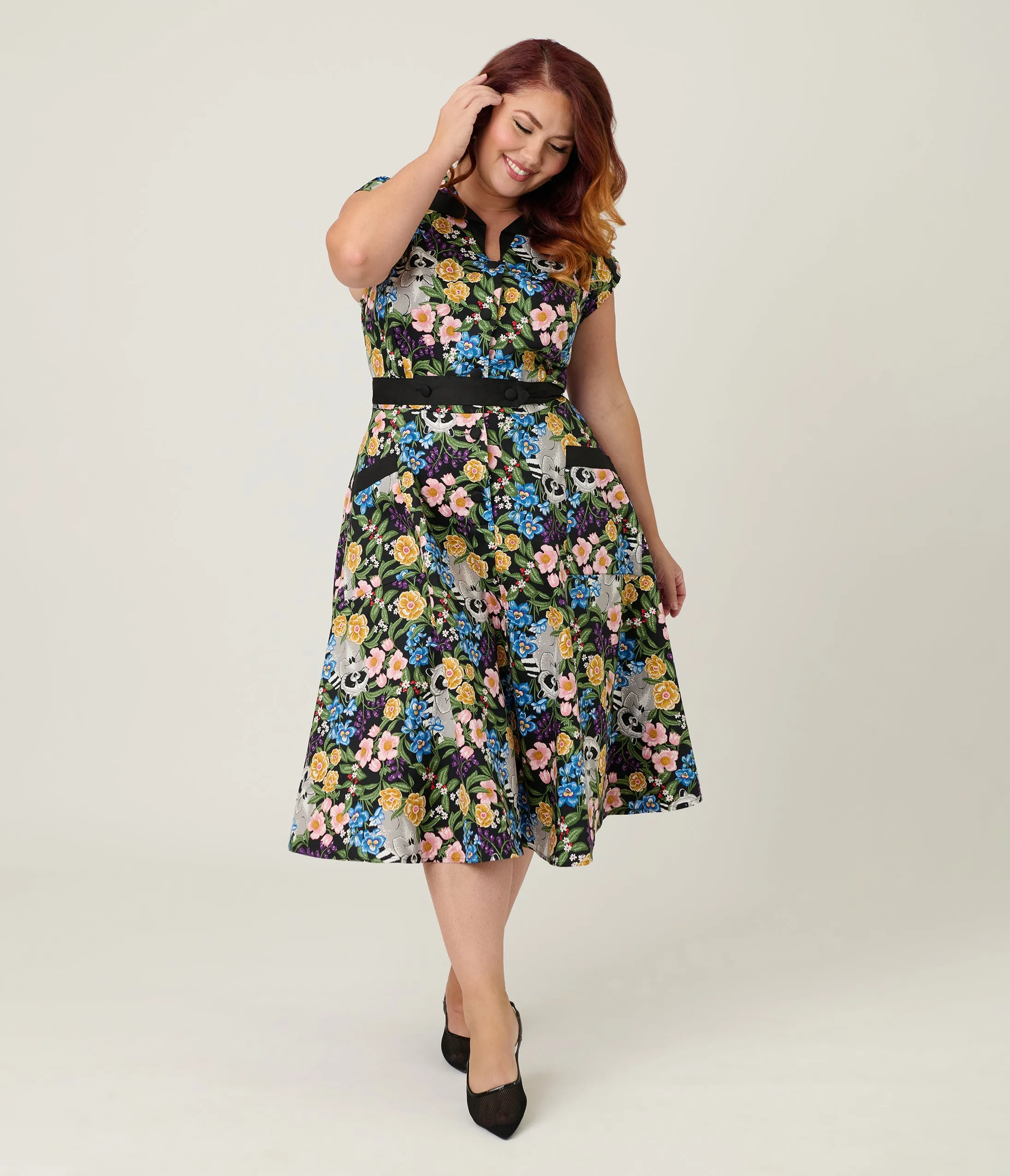 Unique Vintage Plus Size Raccoon Floral Print Hedda Swing Dress sold by Unique Vintage