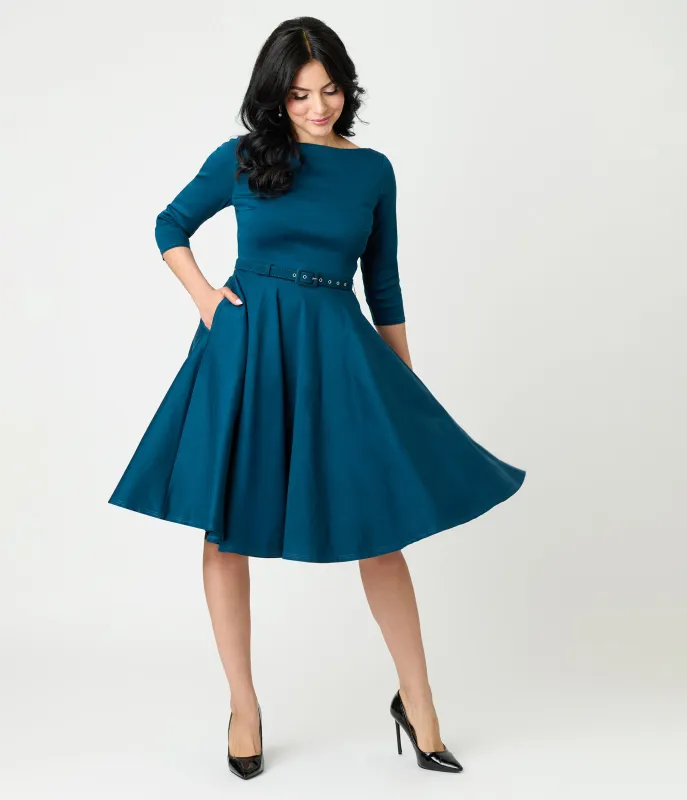 Unique Vintage Dark Teal Devon Swing Dress sold by Unique Vintage