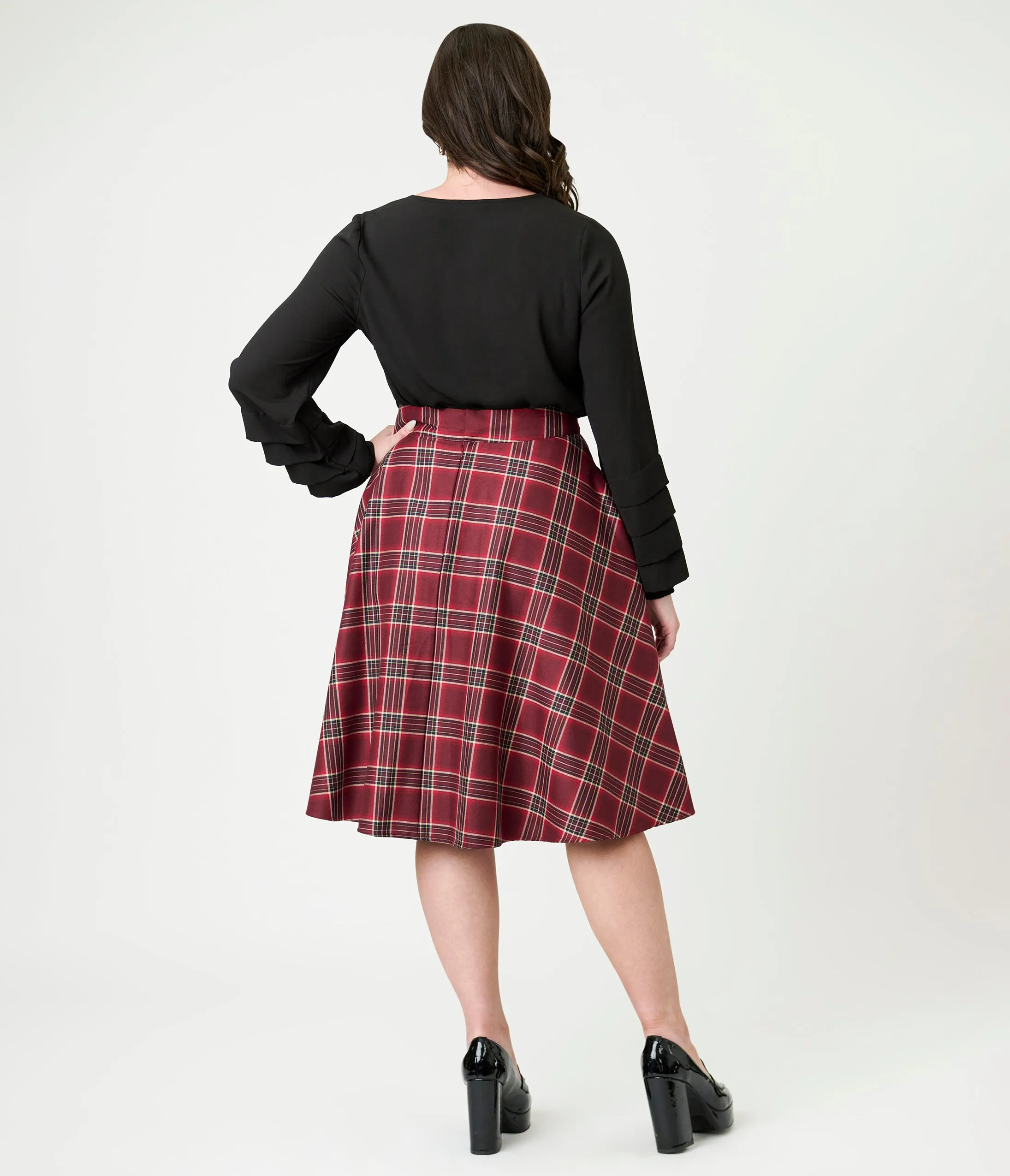 Unique Vintage Burgundy Plaid Vivian Swing Skirt sold by Unique Vintage product image thumbnail 3