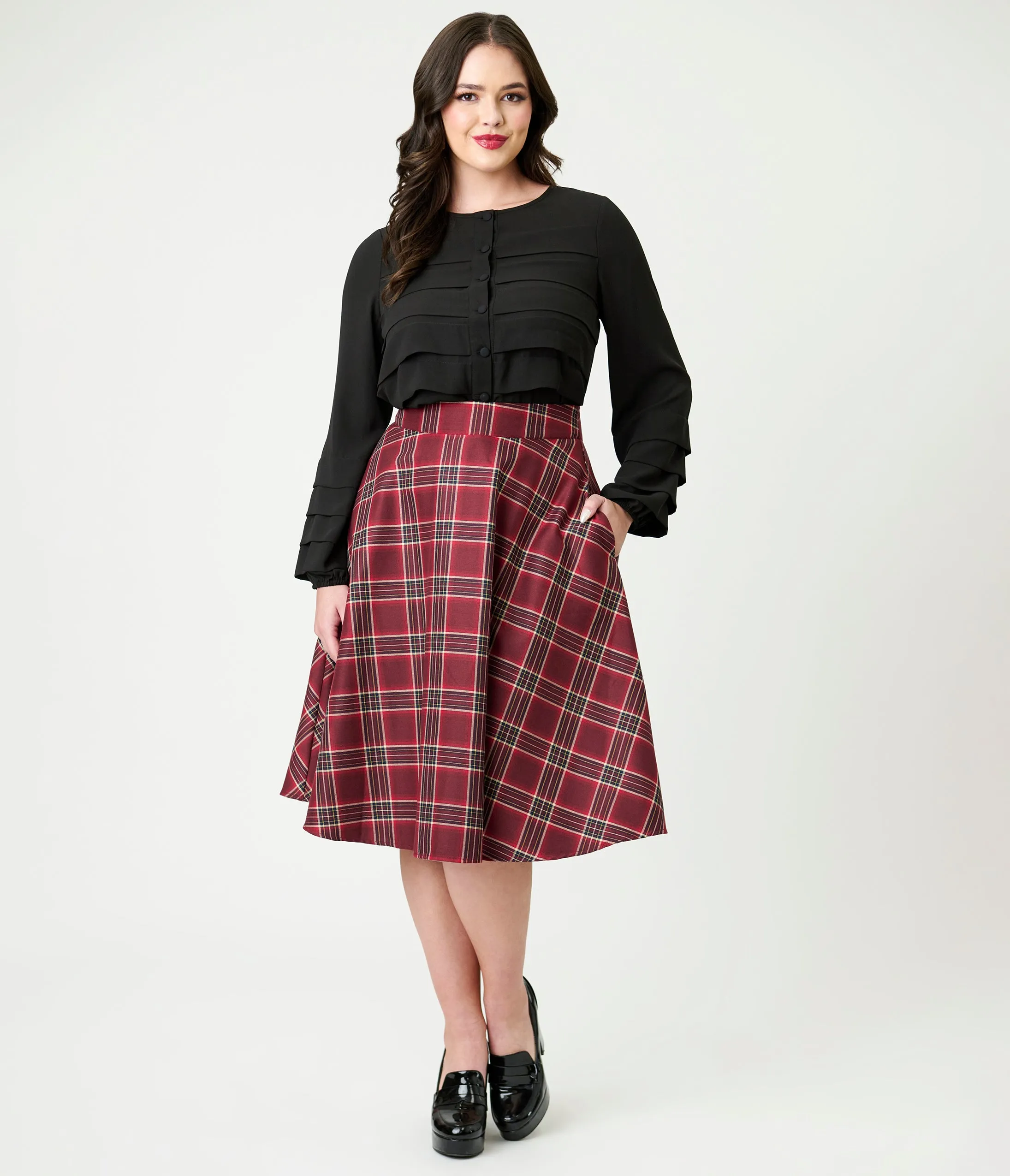 Unique Vintage Burgundy Plaid Vivian Swing Skirt sold by Unique Vintage product image thumbnail 4