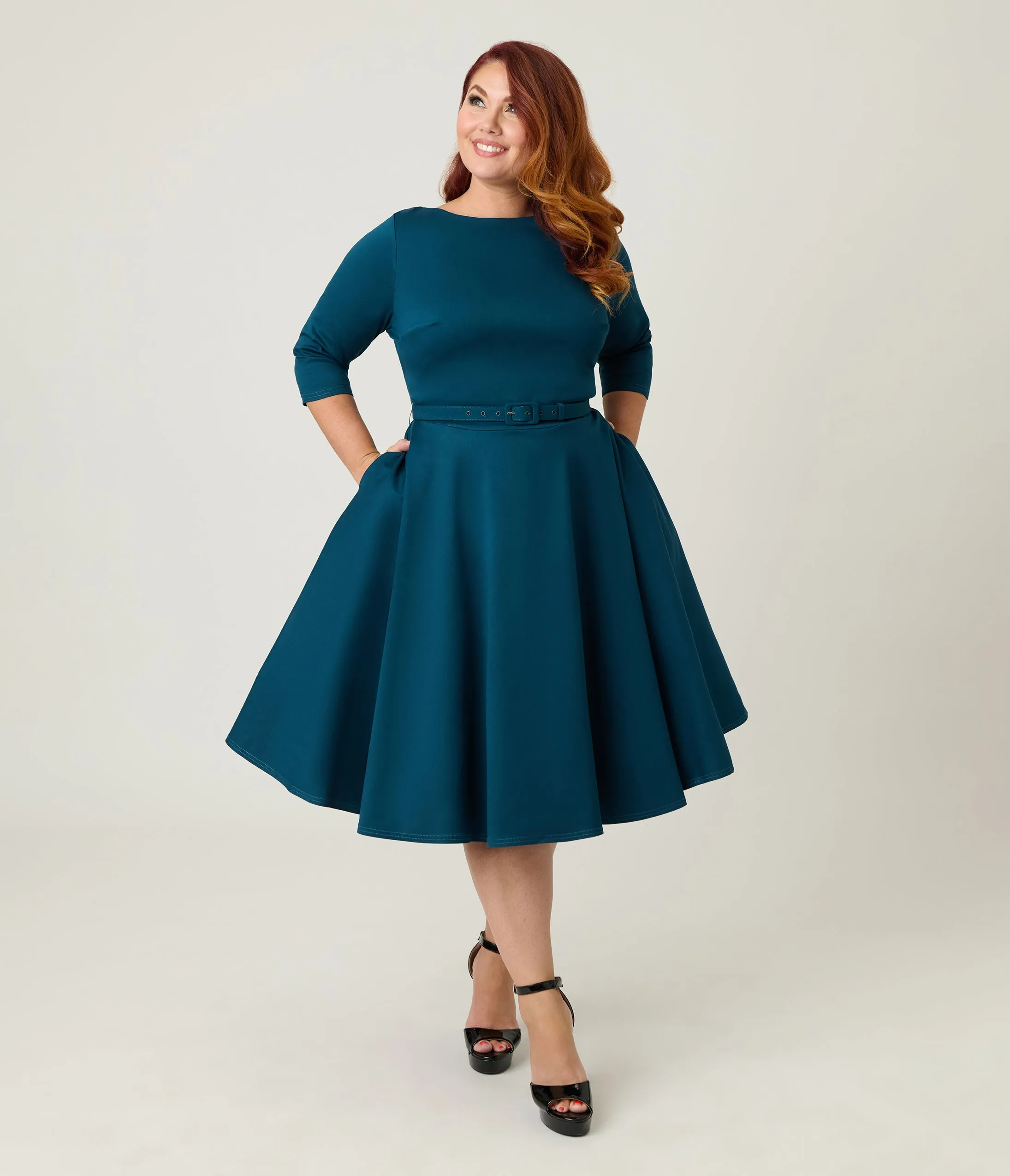 Unique Vintage Plus Size Dark Teal Devon Swing Dress sold by Unique Vintage